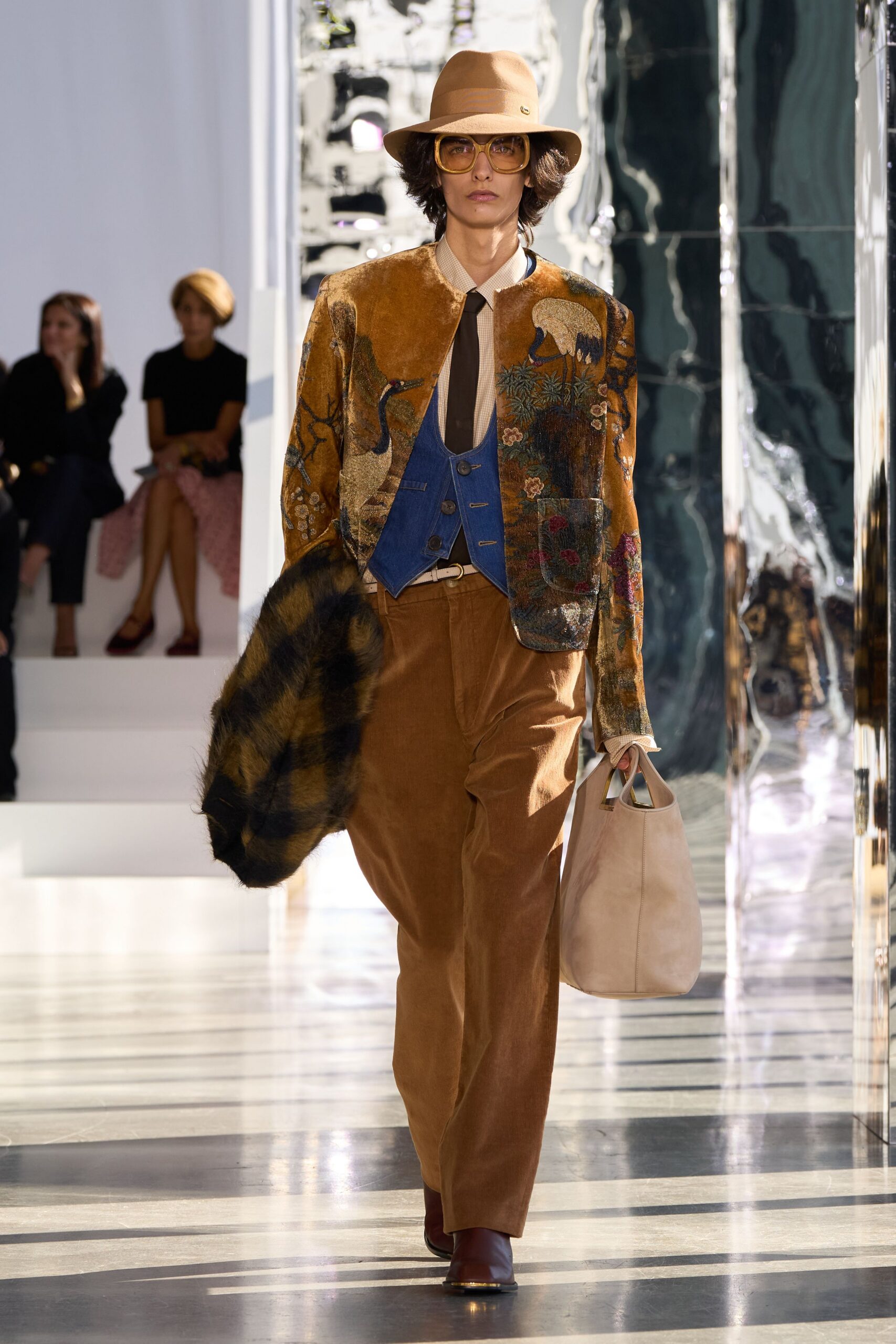 brown velvet high-waisted straight-leg belted textured pants