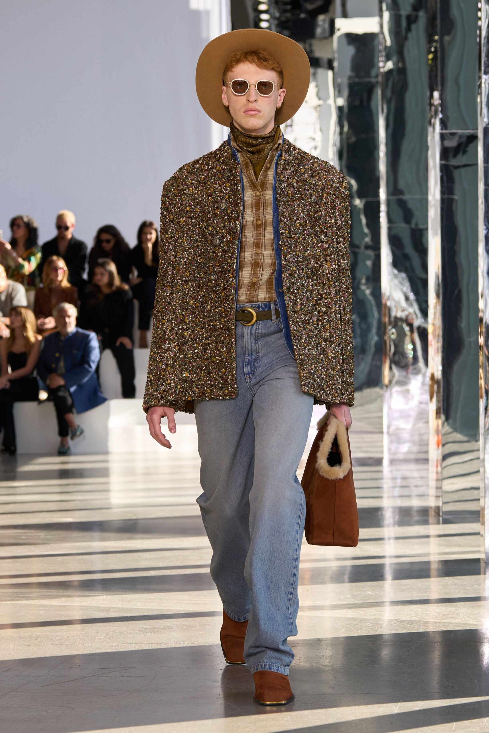brown suede textured bag