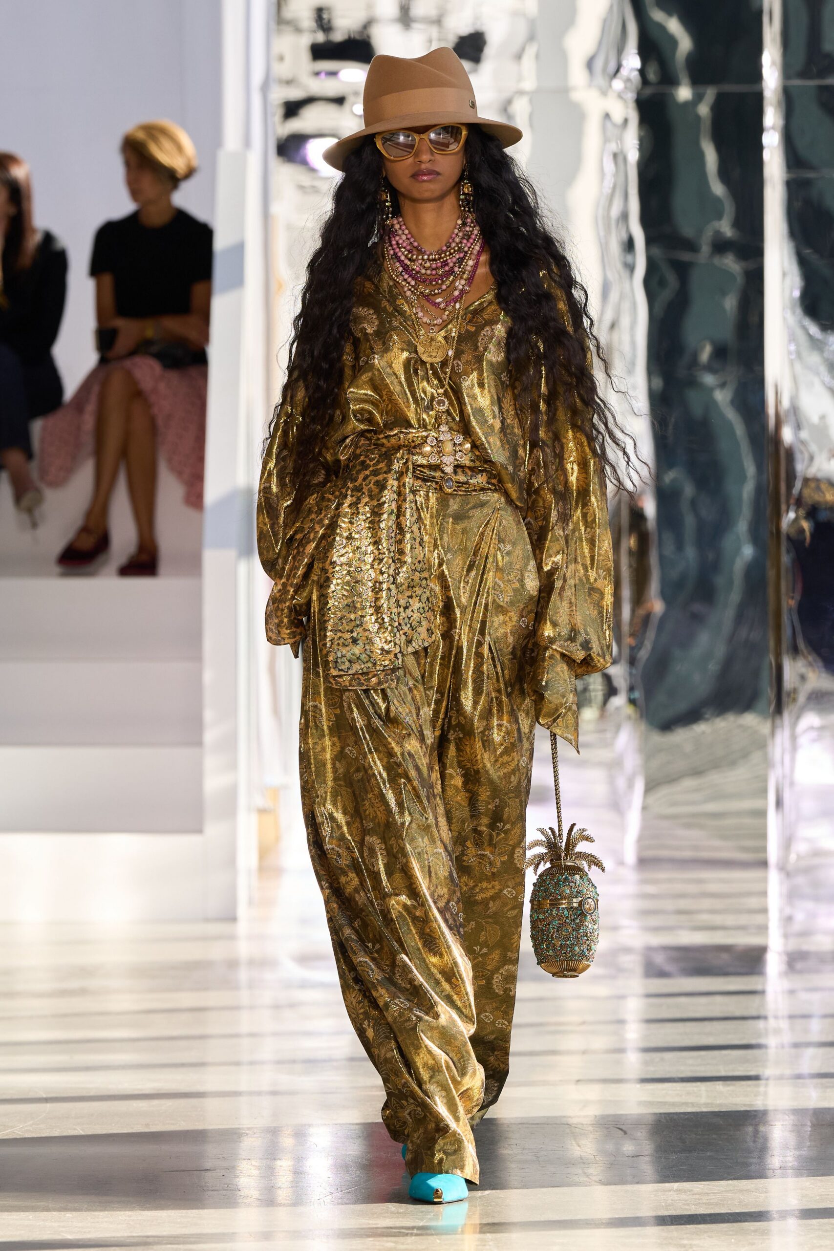 metallic caftan-style evening gown
