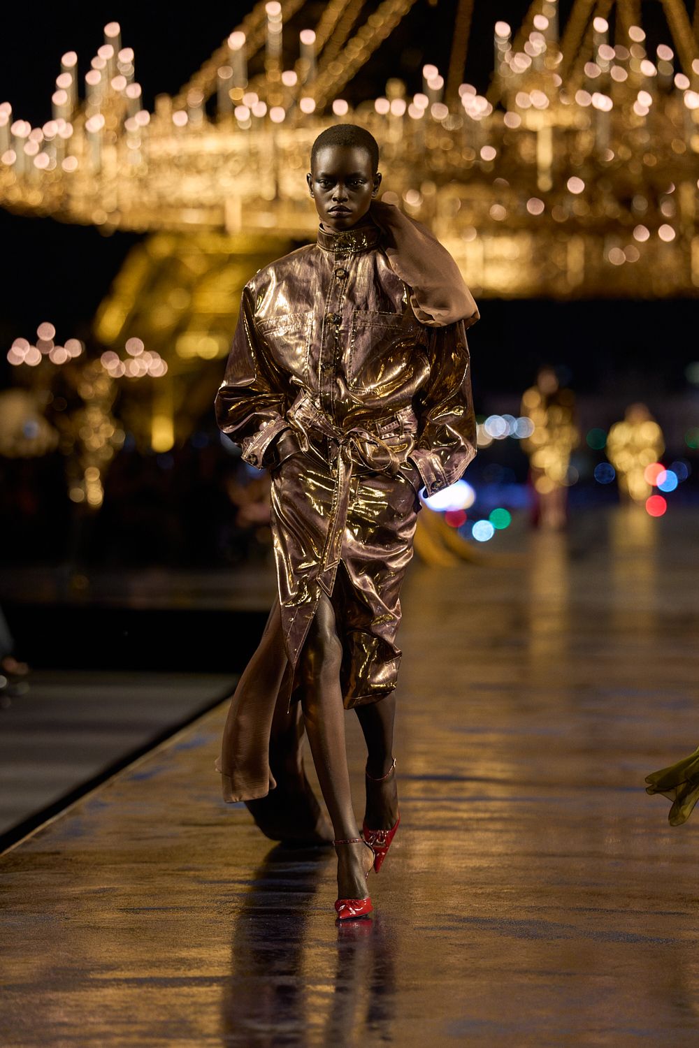 metallic belted shirt-dress