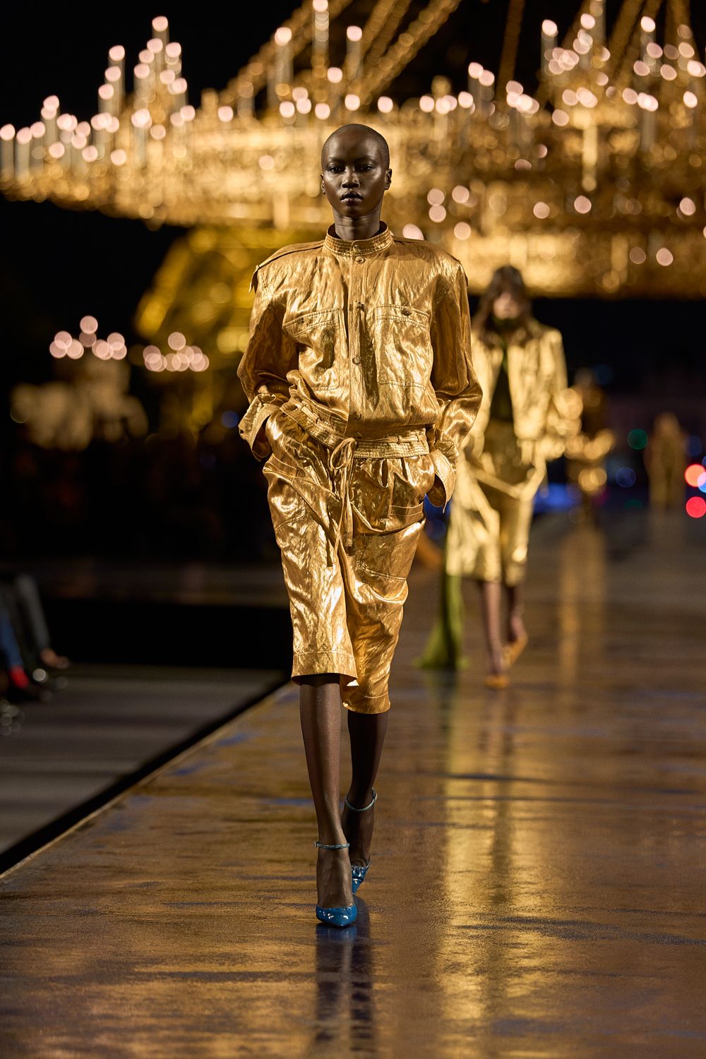 gold metallic utility jumpsuit