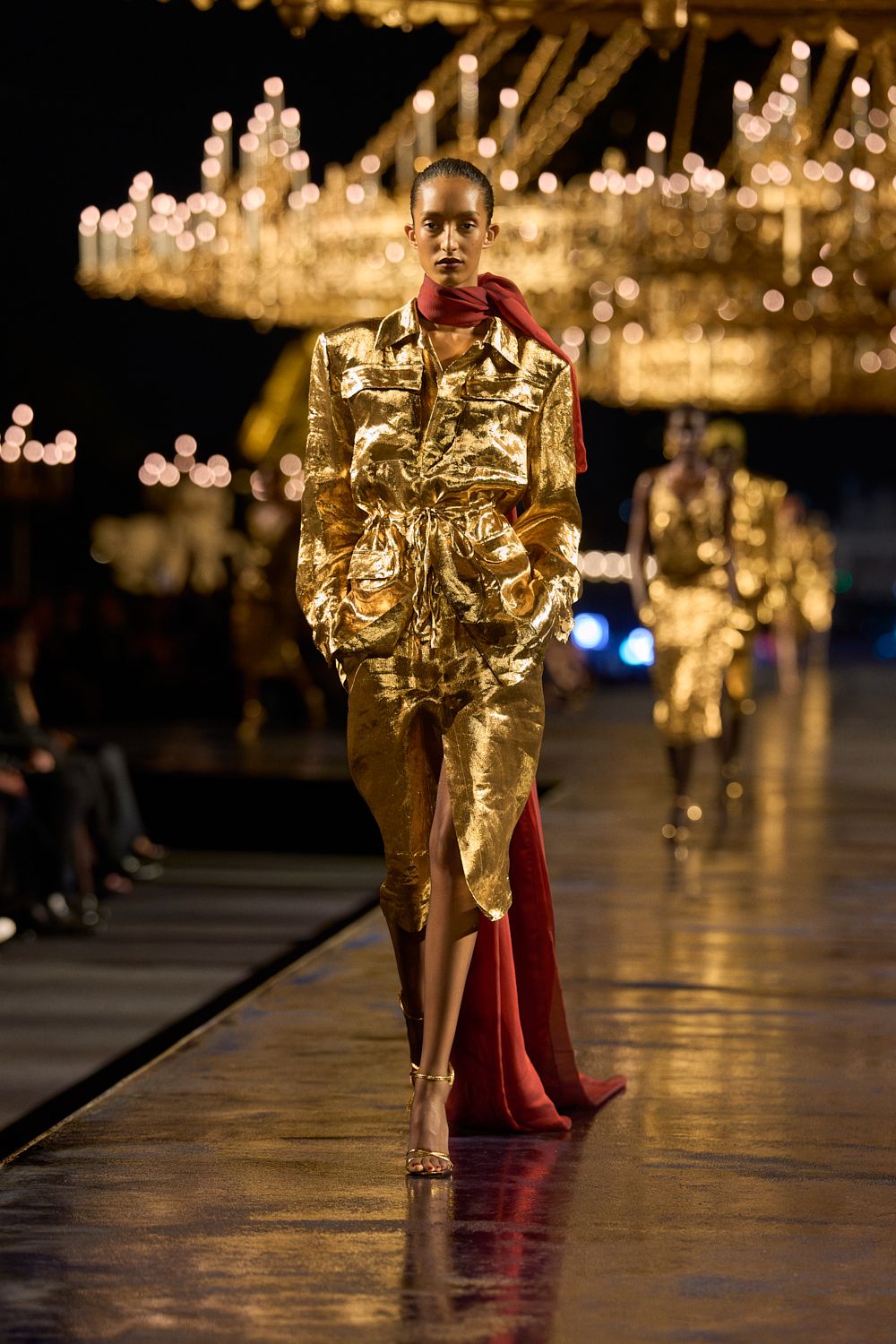 gold metallic utility jumpsuit