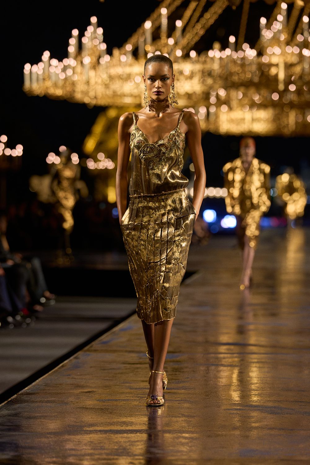 gold metallic embellished slip dress