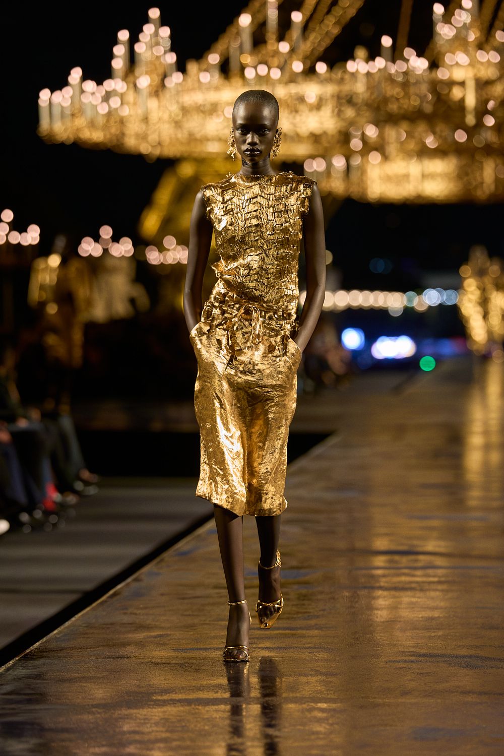 gold crinkled metallic jumpsuit