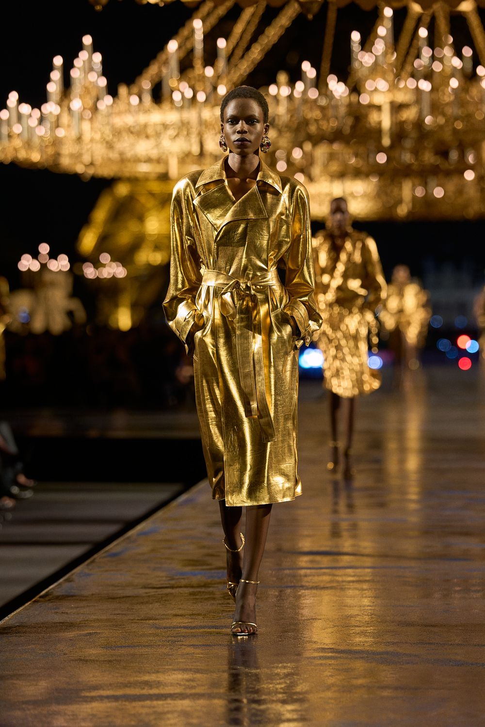 gold metallic trench coat