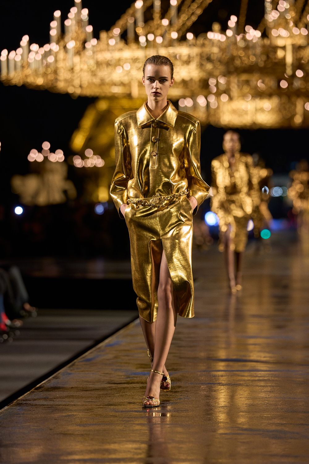 gold metallic shirt dress