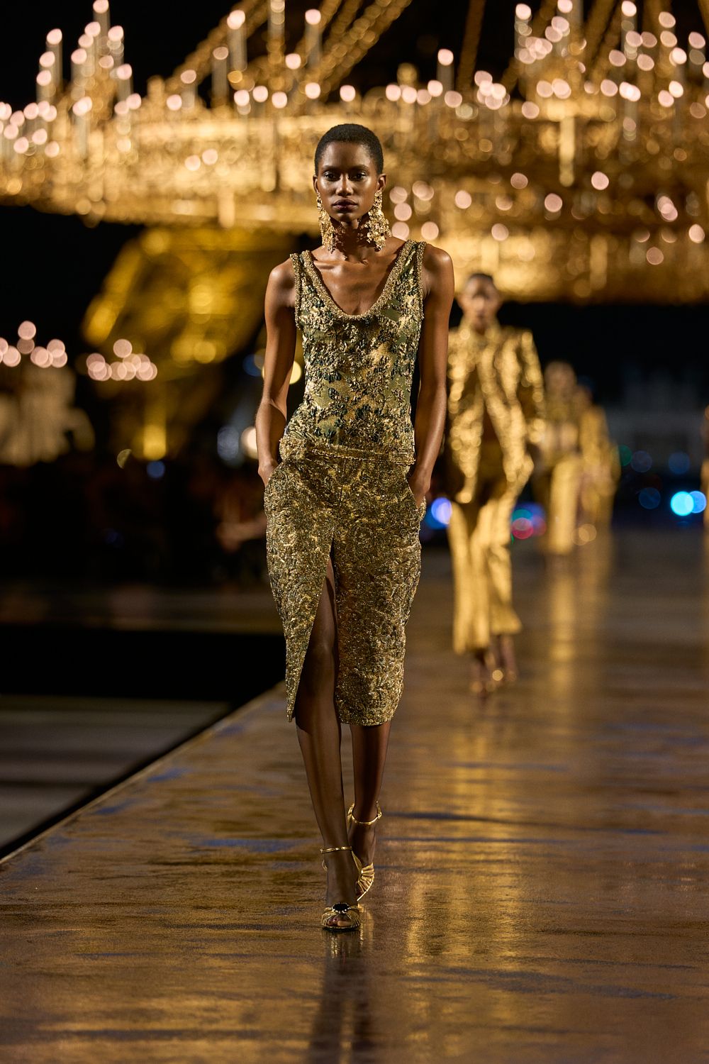 gold sequined embroidered midi dress