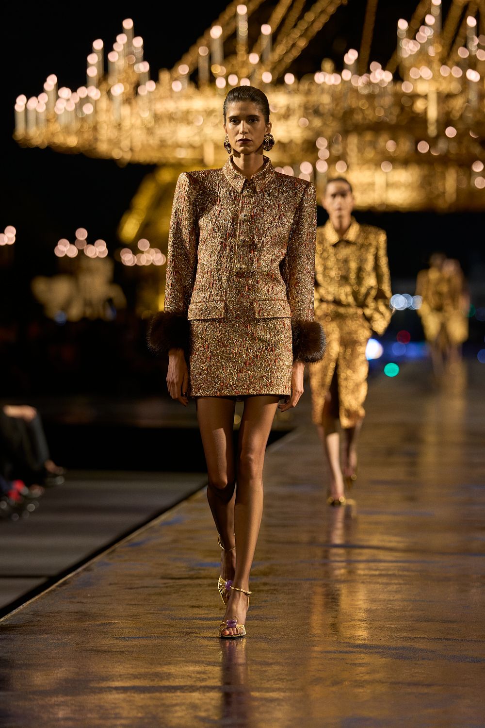 gold brocade fur-cuff jacket