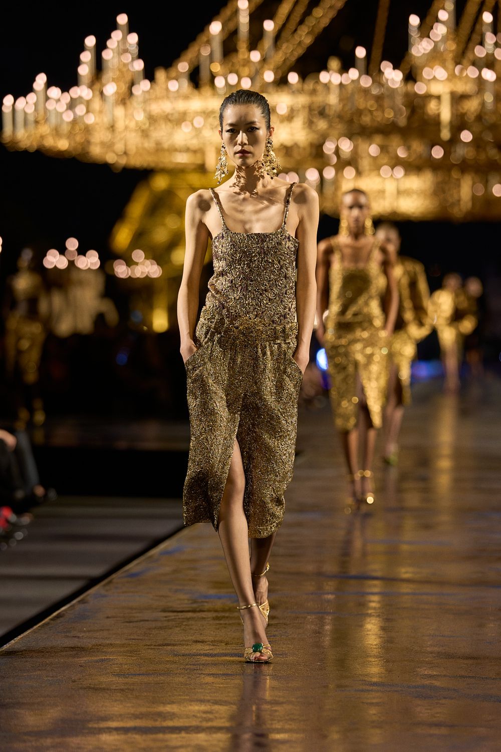 gold embellished drop-waist slip dress