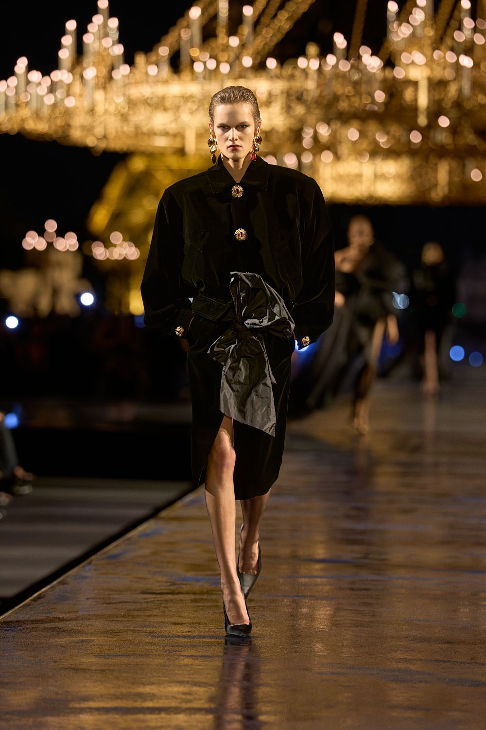black velvet belted midi dress