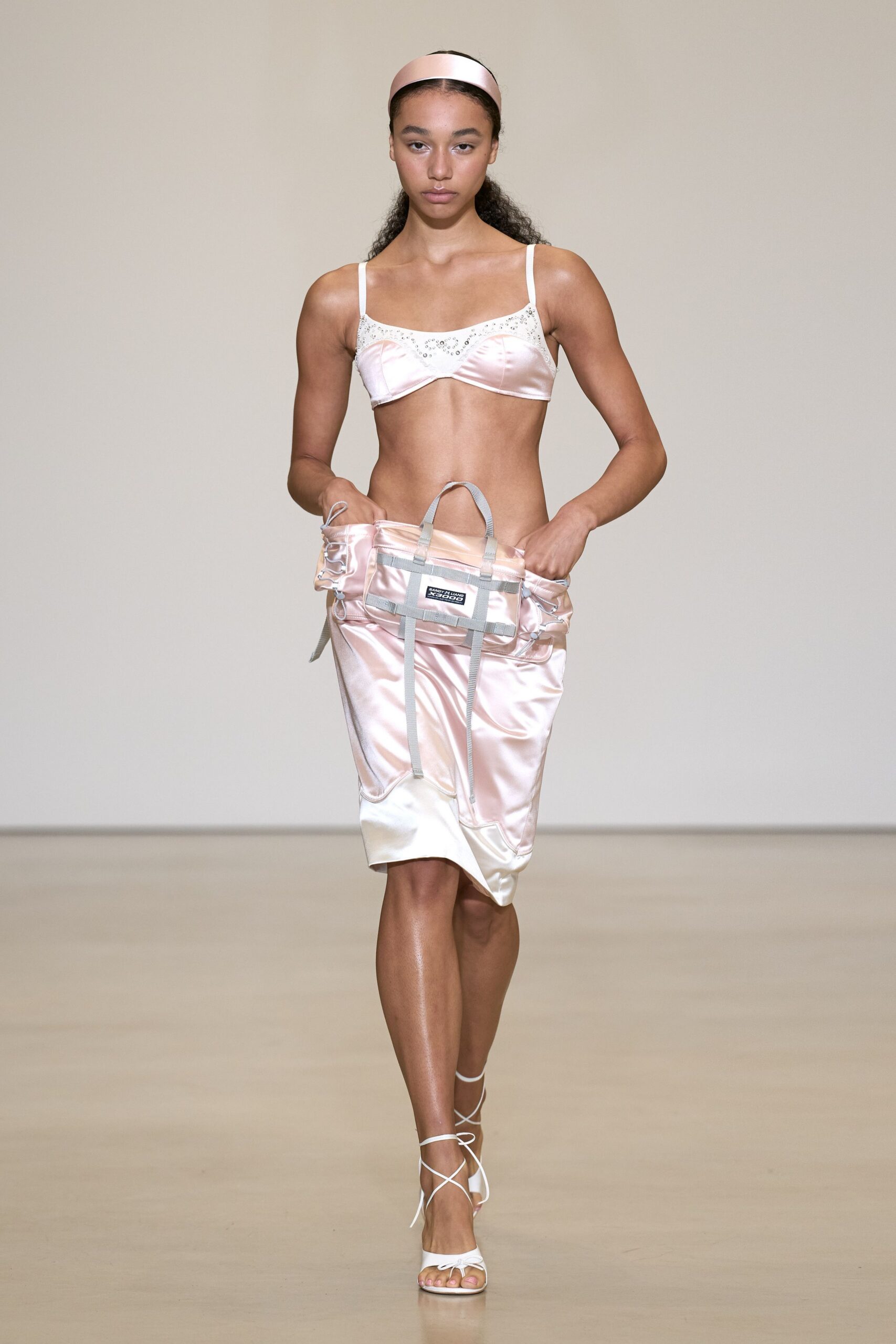 pink satin bra-style top