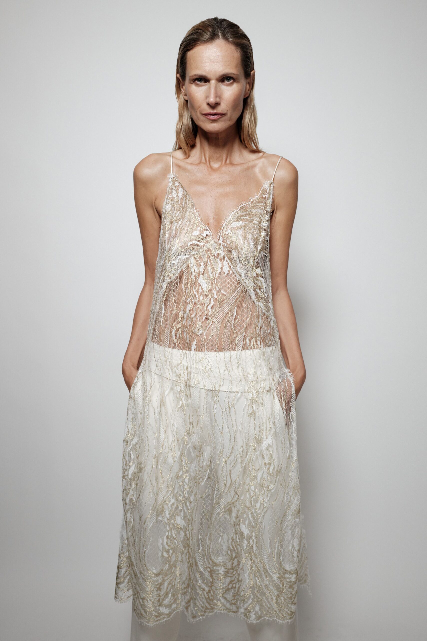sheer lace slip-style maxi dress