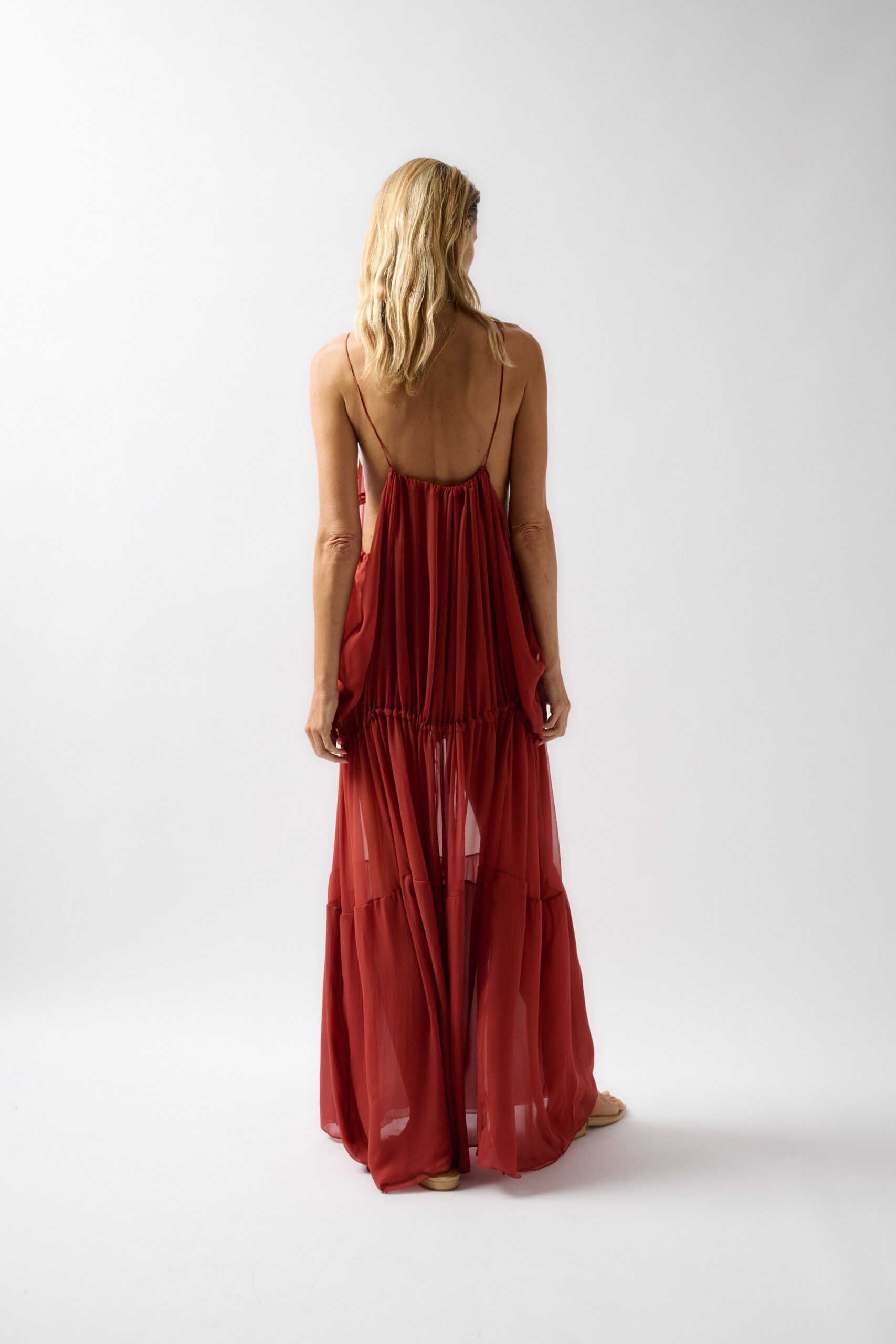 backless tiered chiffon maxi dress