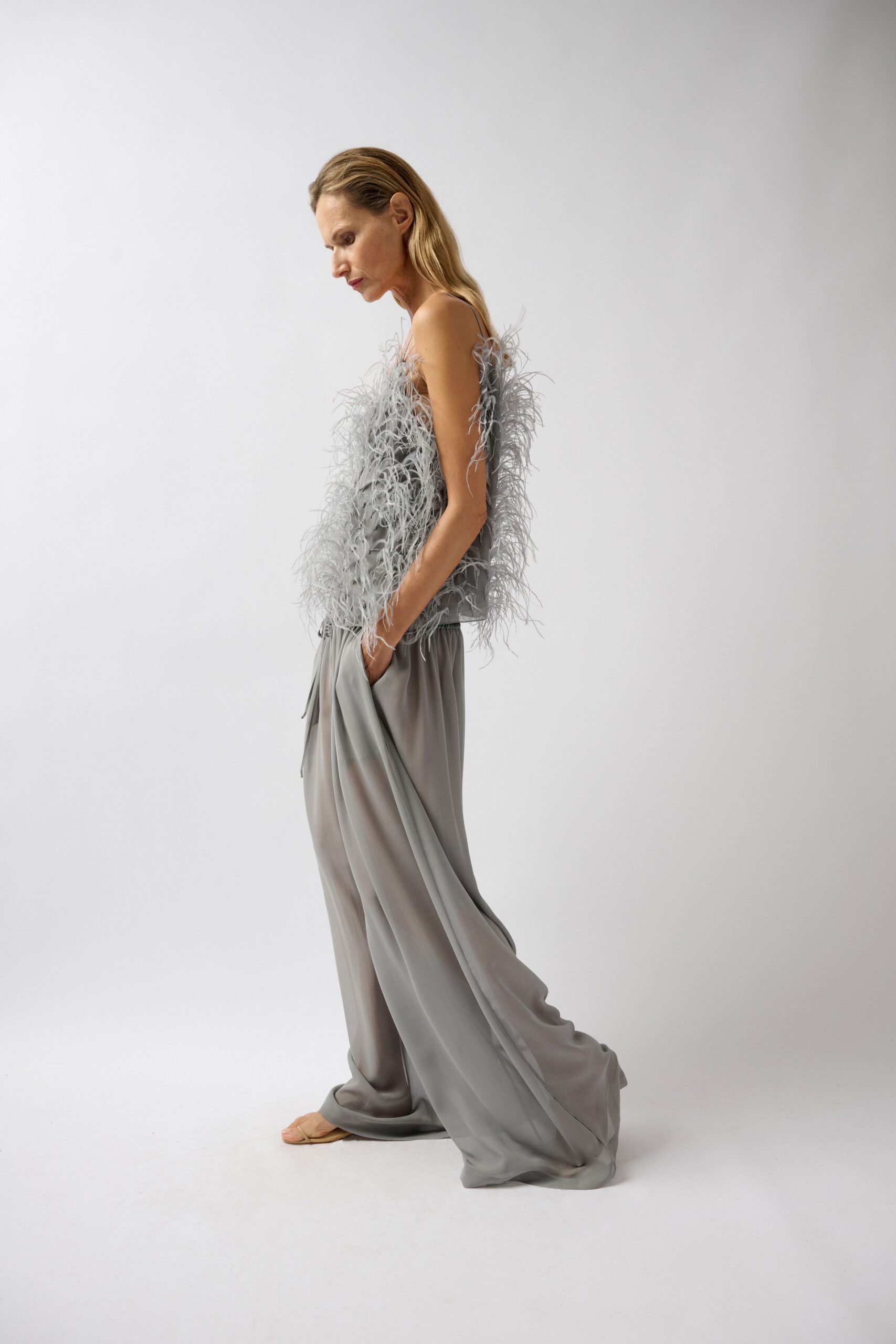 feather-trim camisole top