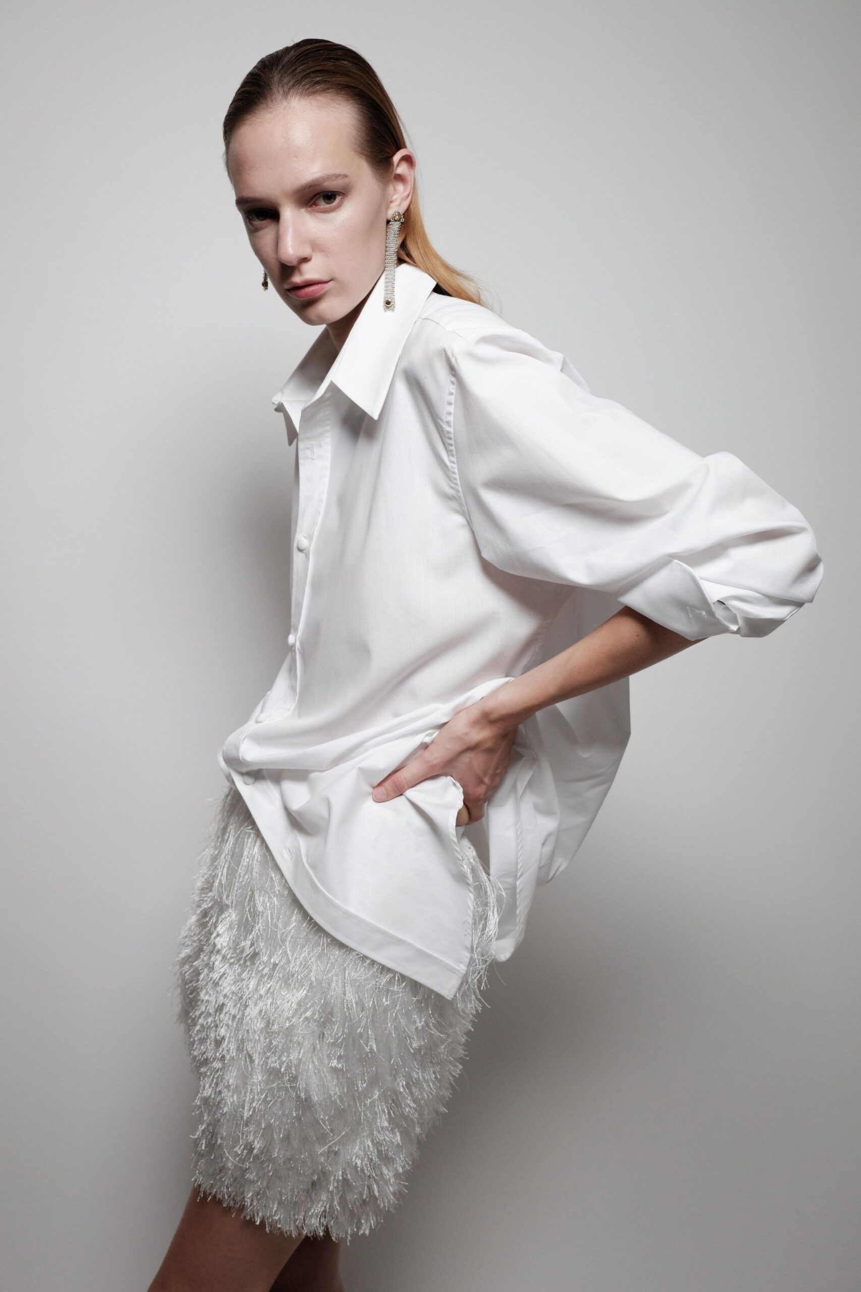 oversized white button-down shirt
