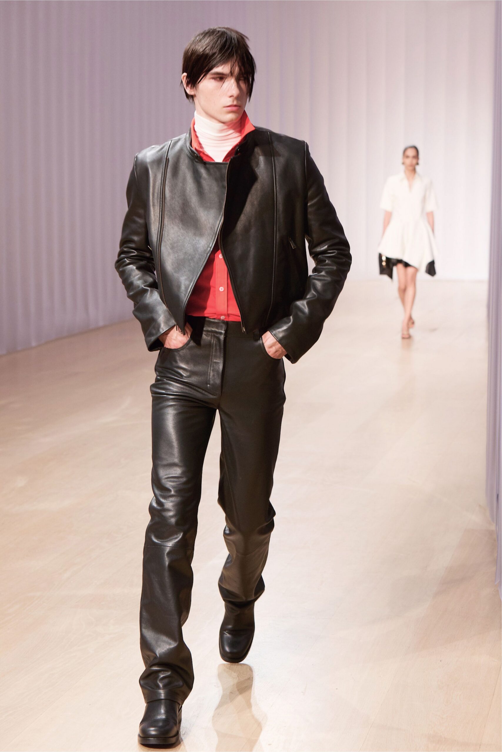 black leather slim shiny pants