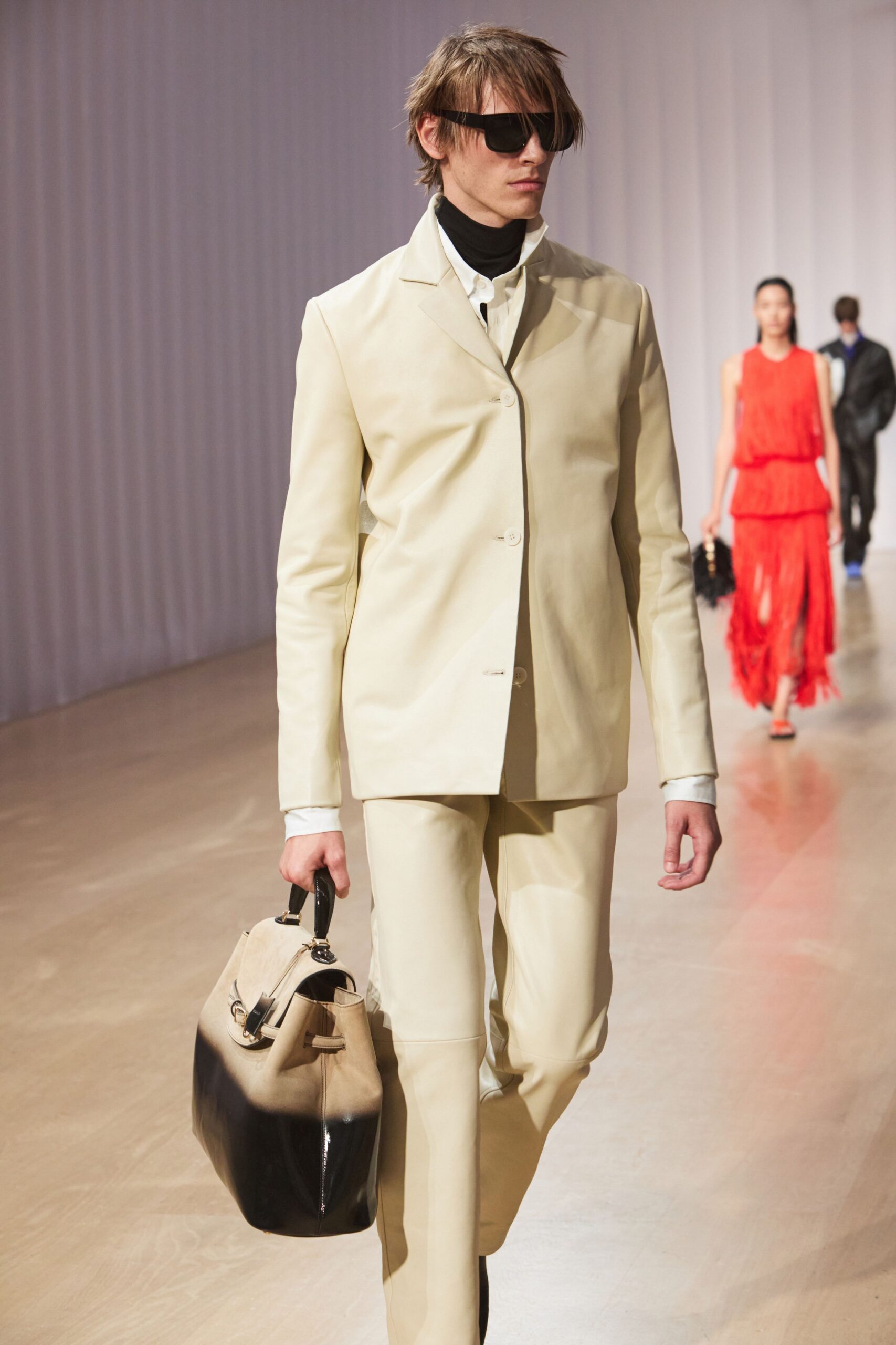 ivory leather straight-leg pants