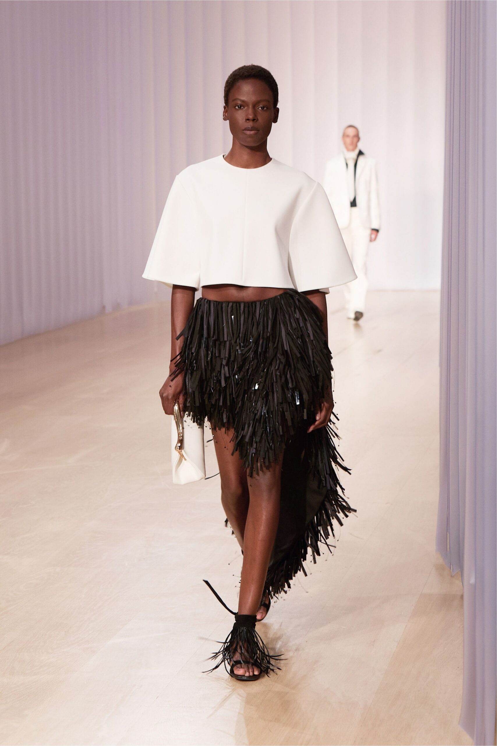 black unknown asymmetric fringed textured maxi skirt