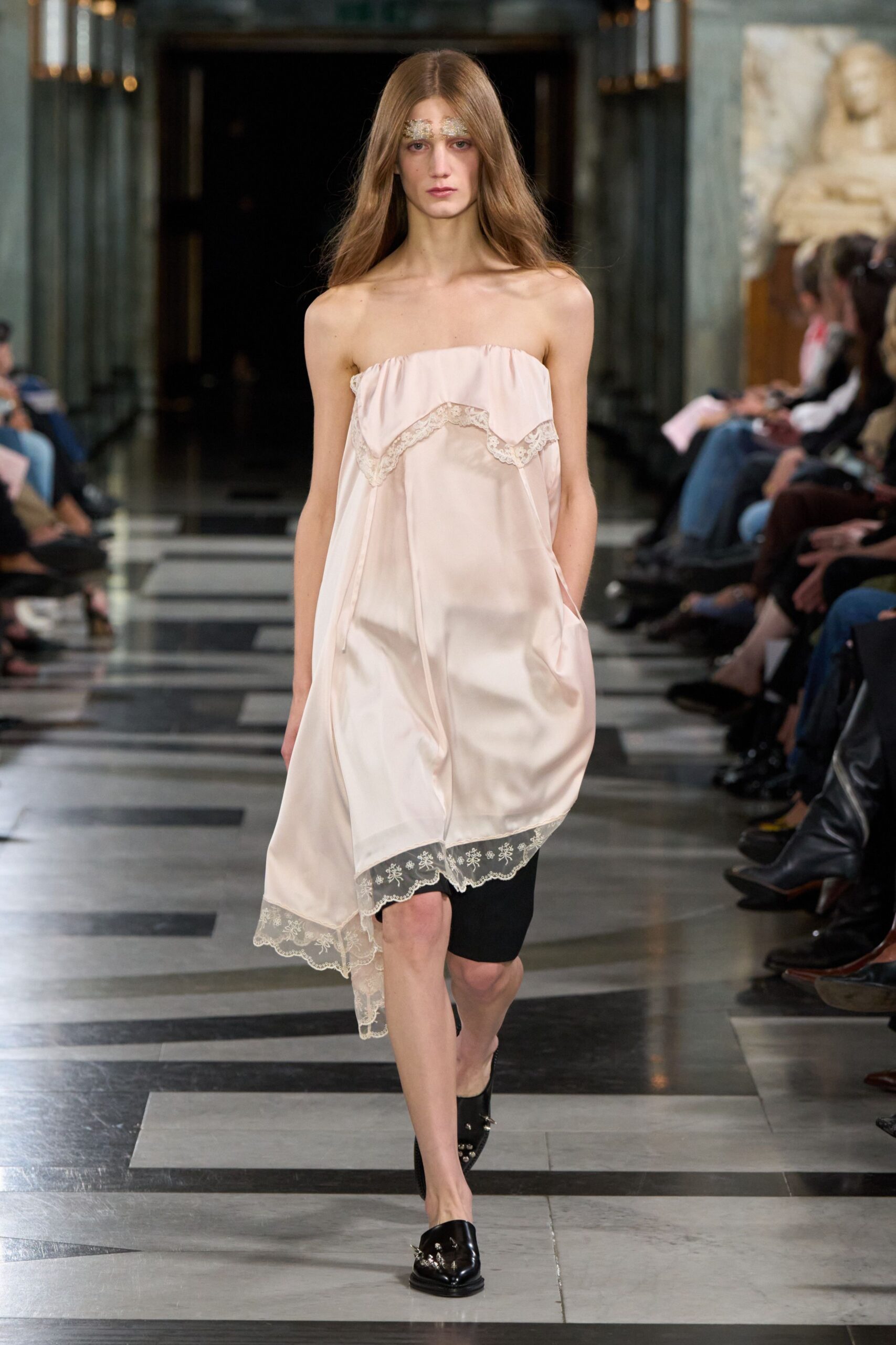 asymmetric lace-trim slip dress