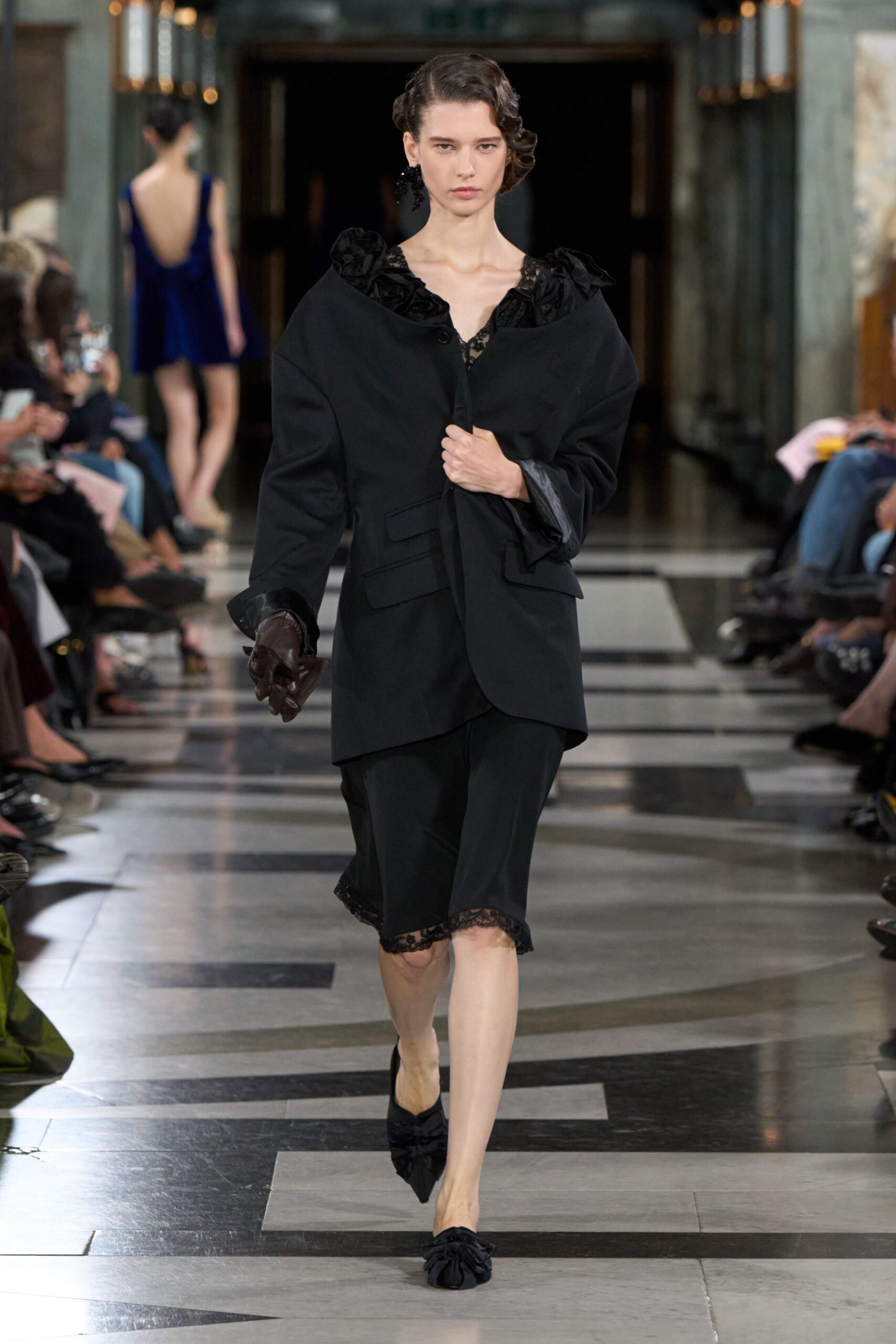 black oversized blazer over slip dress