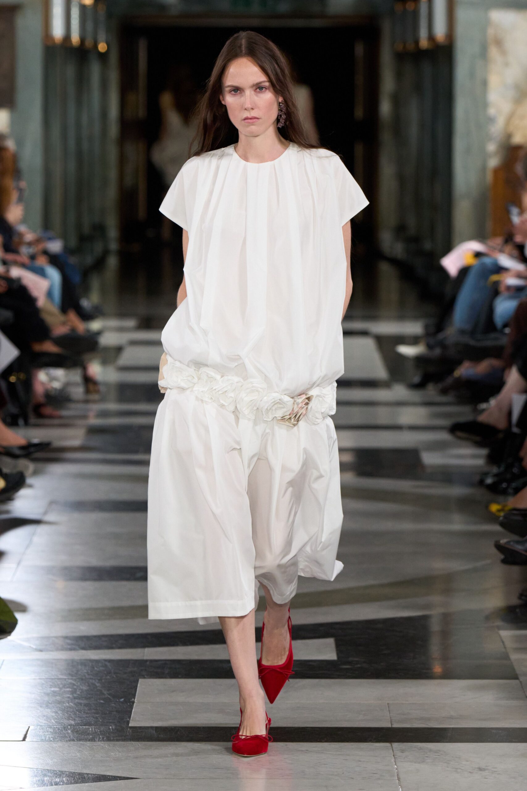 white draped drop-waist jumpsuit