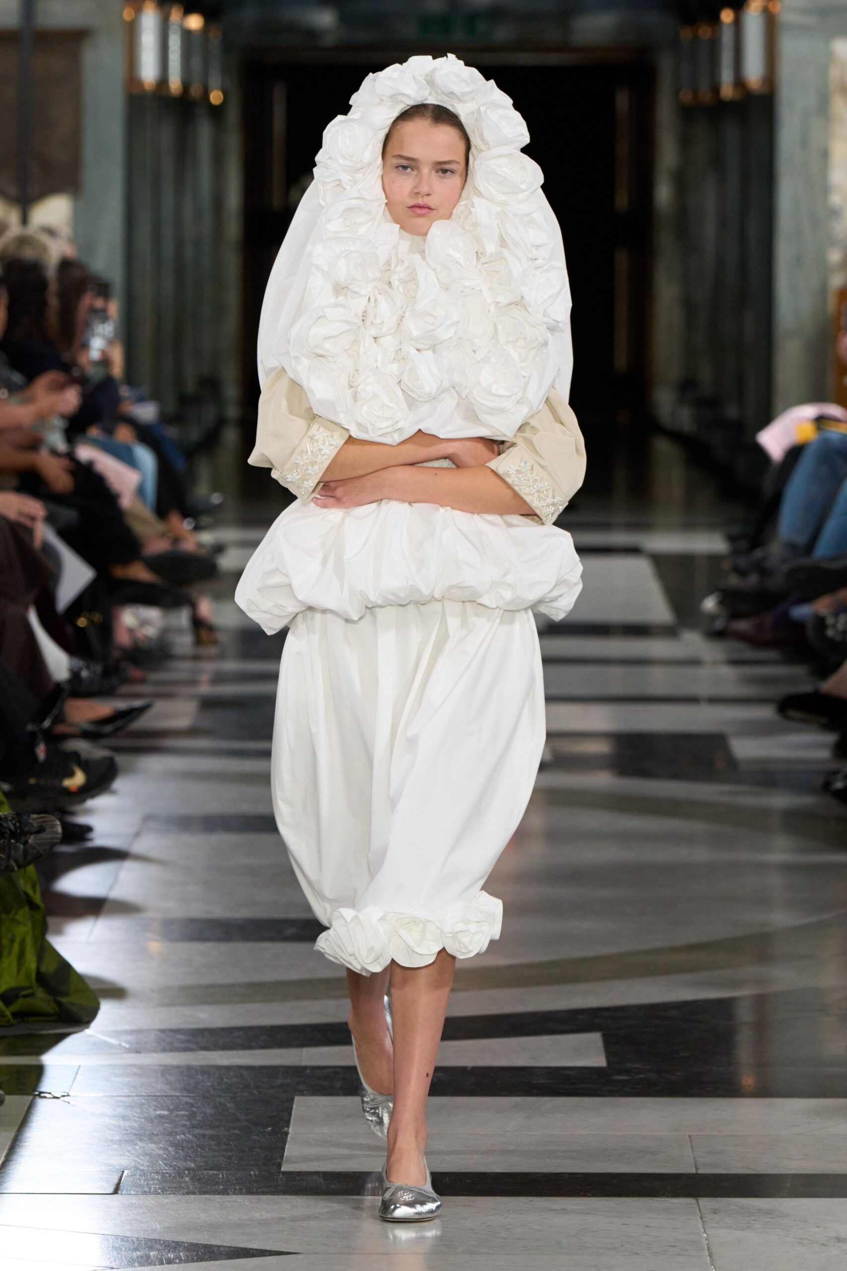 rosette cocoon white dress