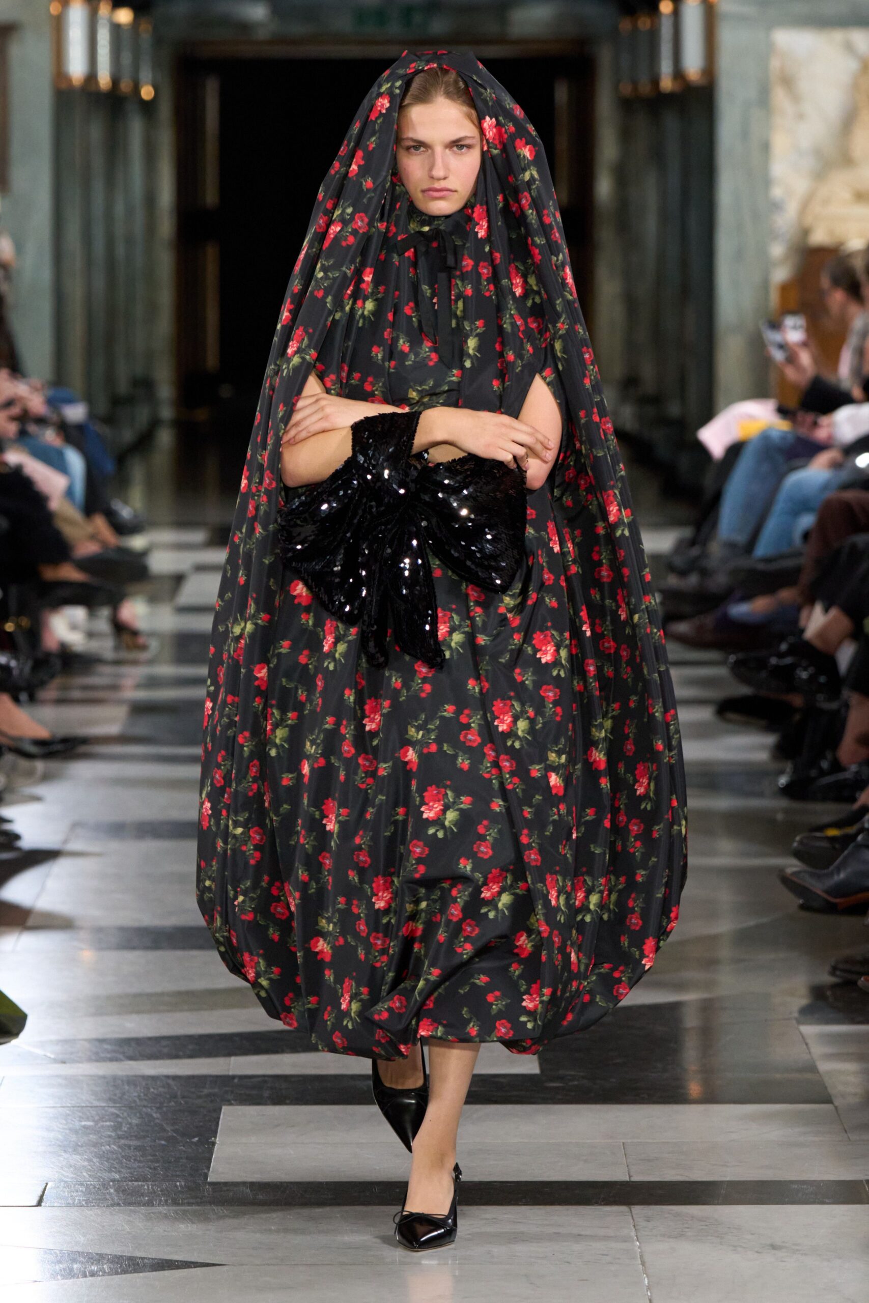 floral hooded evening gown