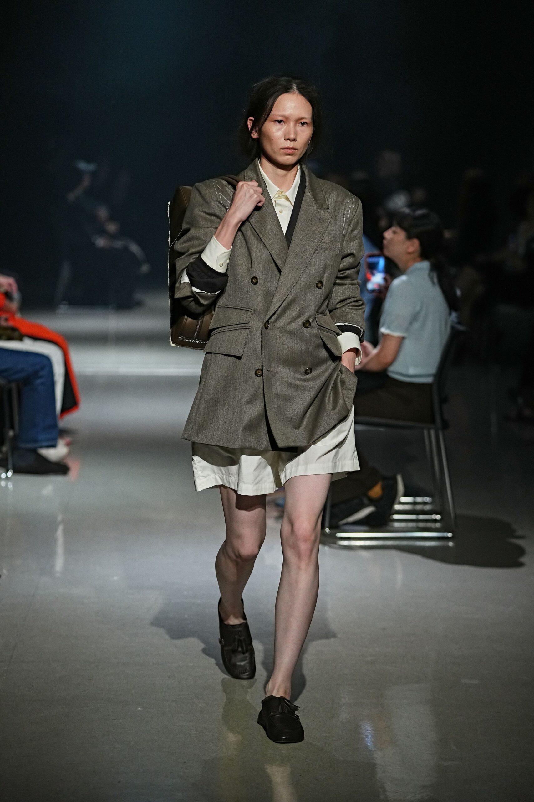 oversized gray double-breasted blazer
