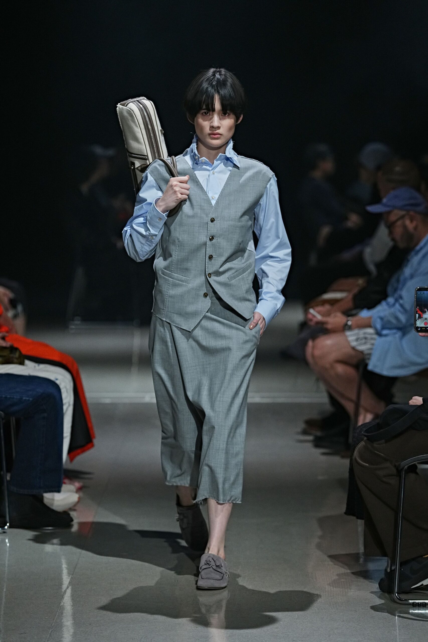 gray tailored buttoned vest