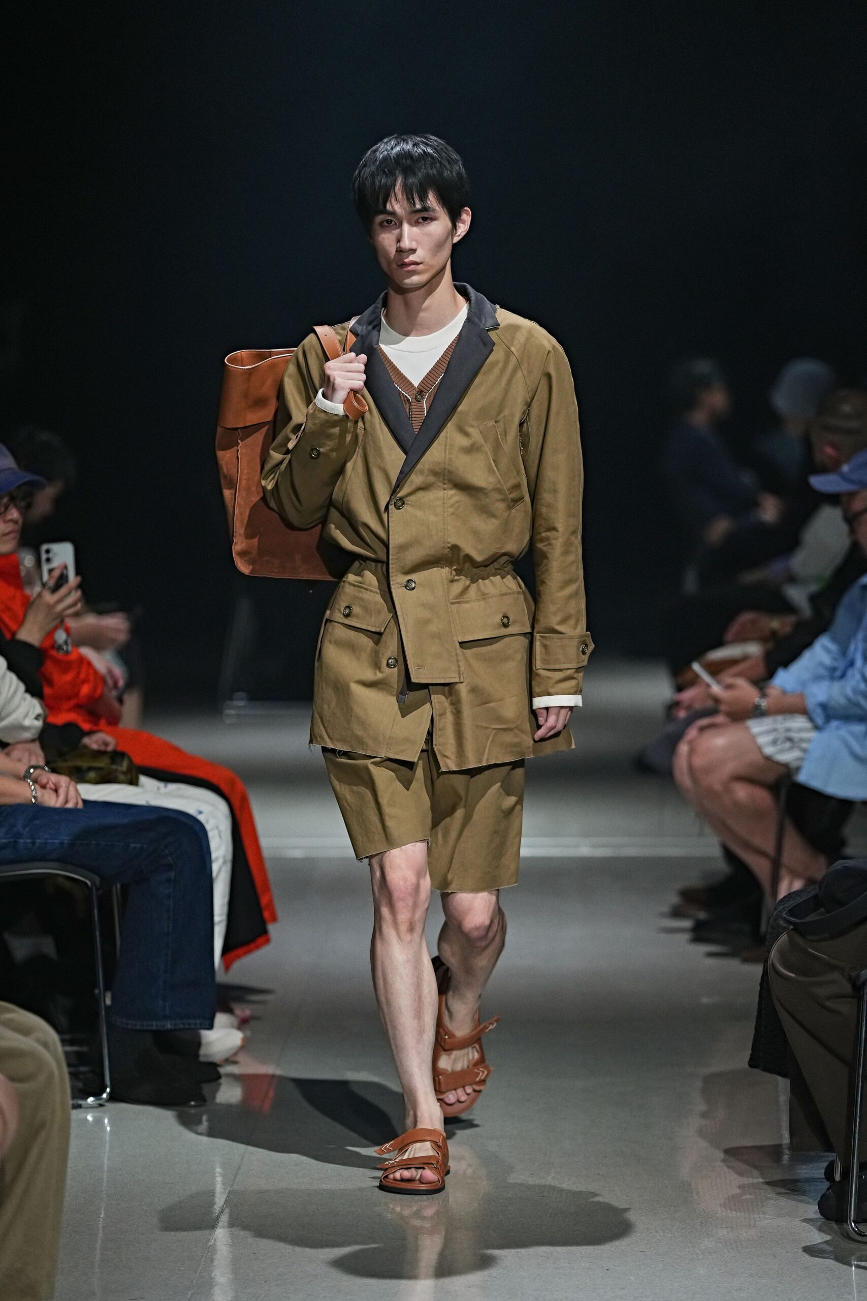 olive utility jacket with black lapels