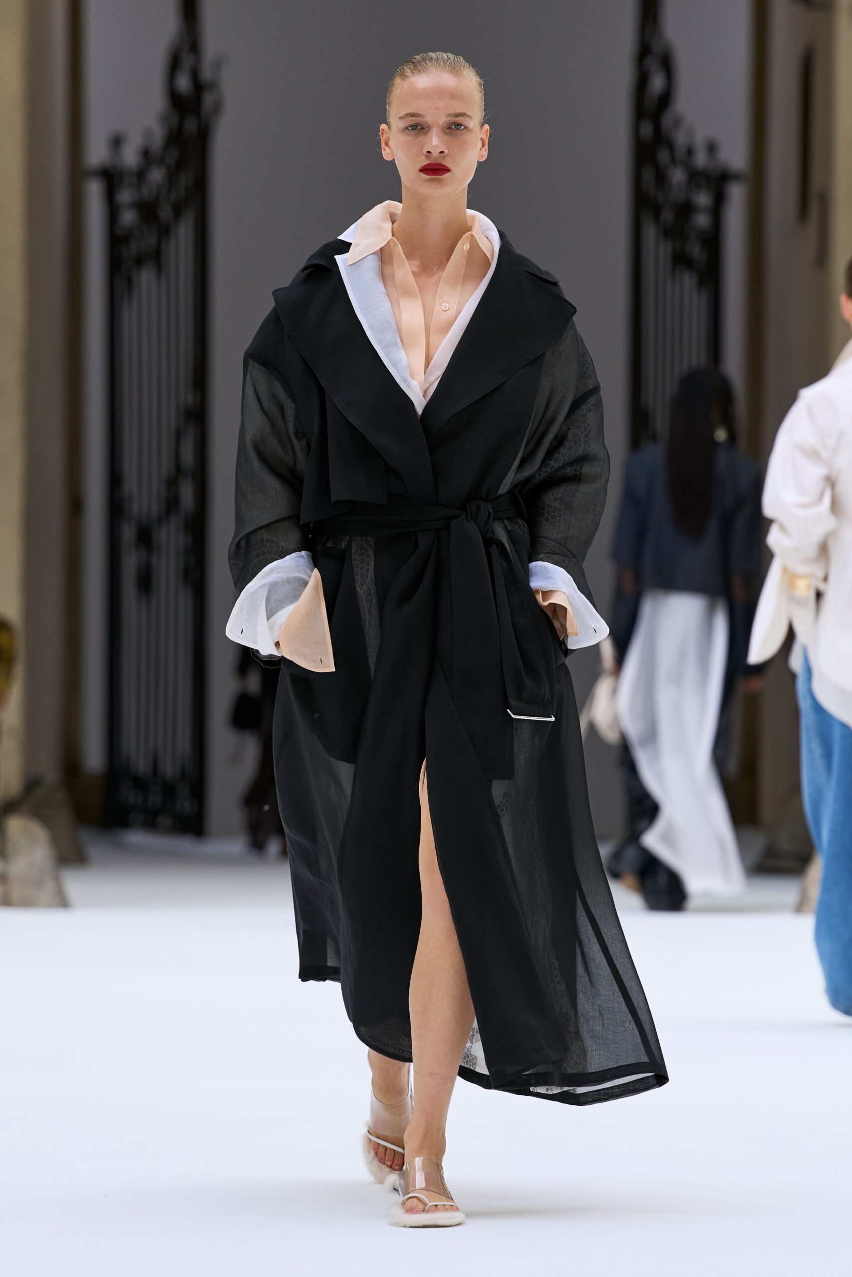 sheer black belted wrap coat