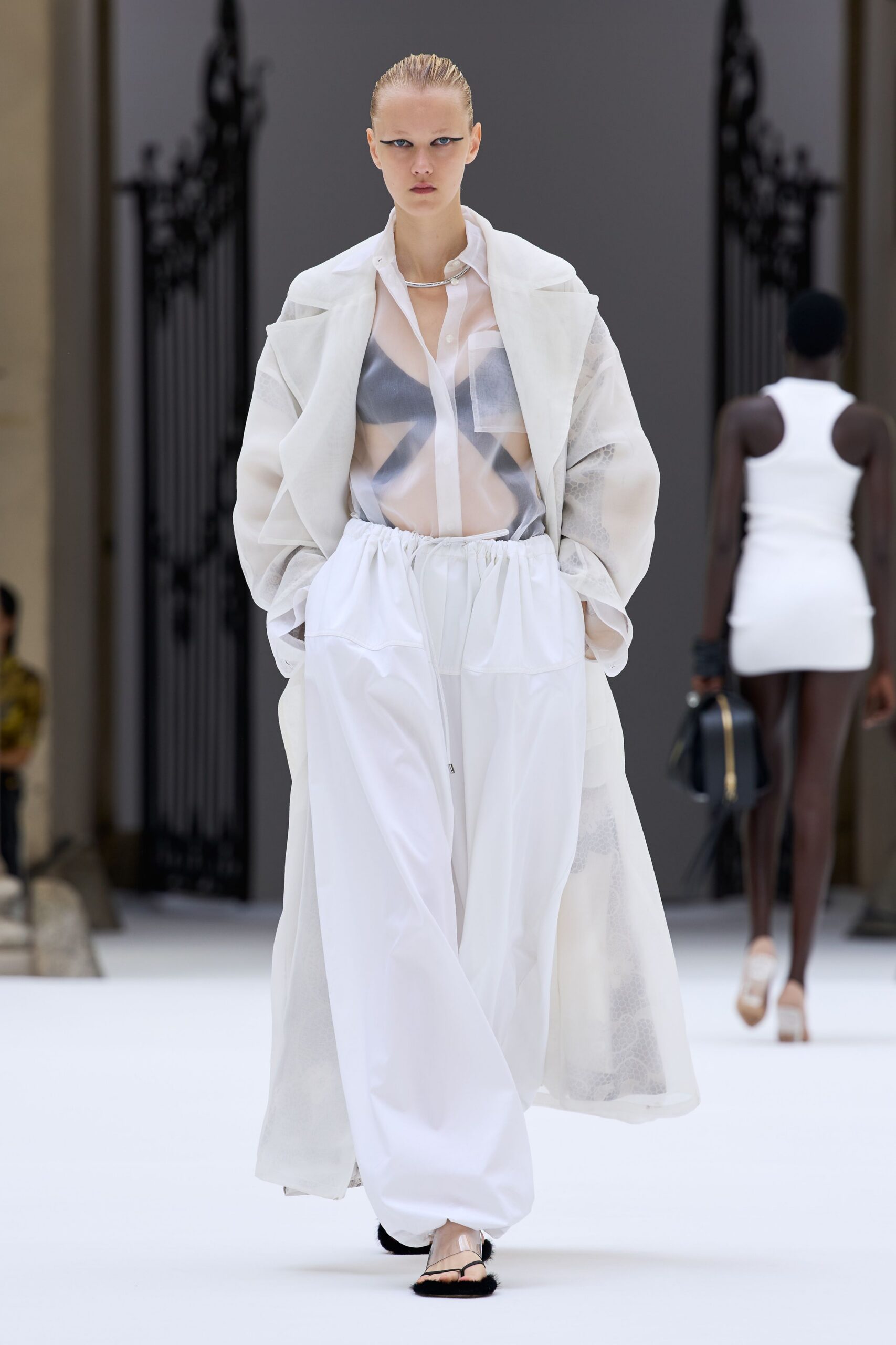 sheer white organza oversized coat