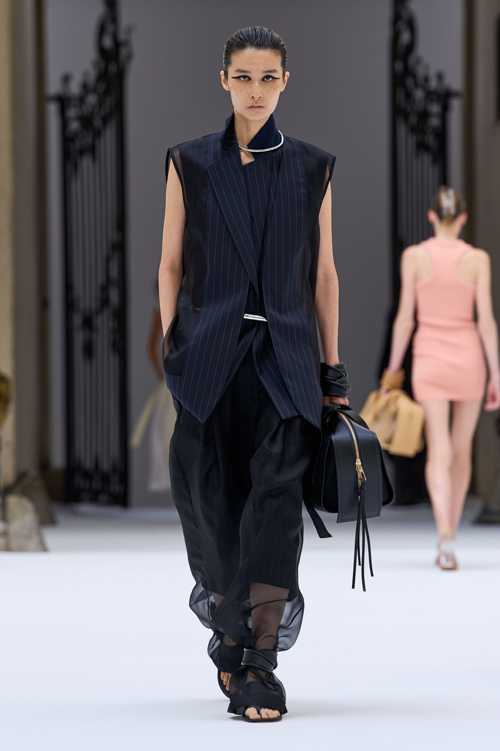 pinstripe sleeveless blazer