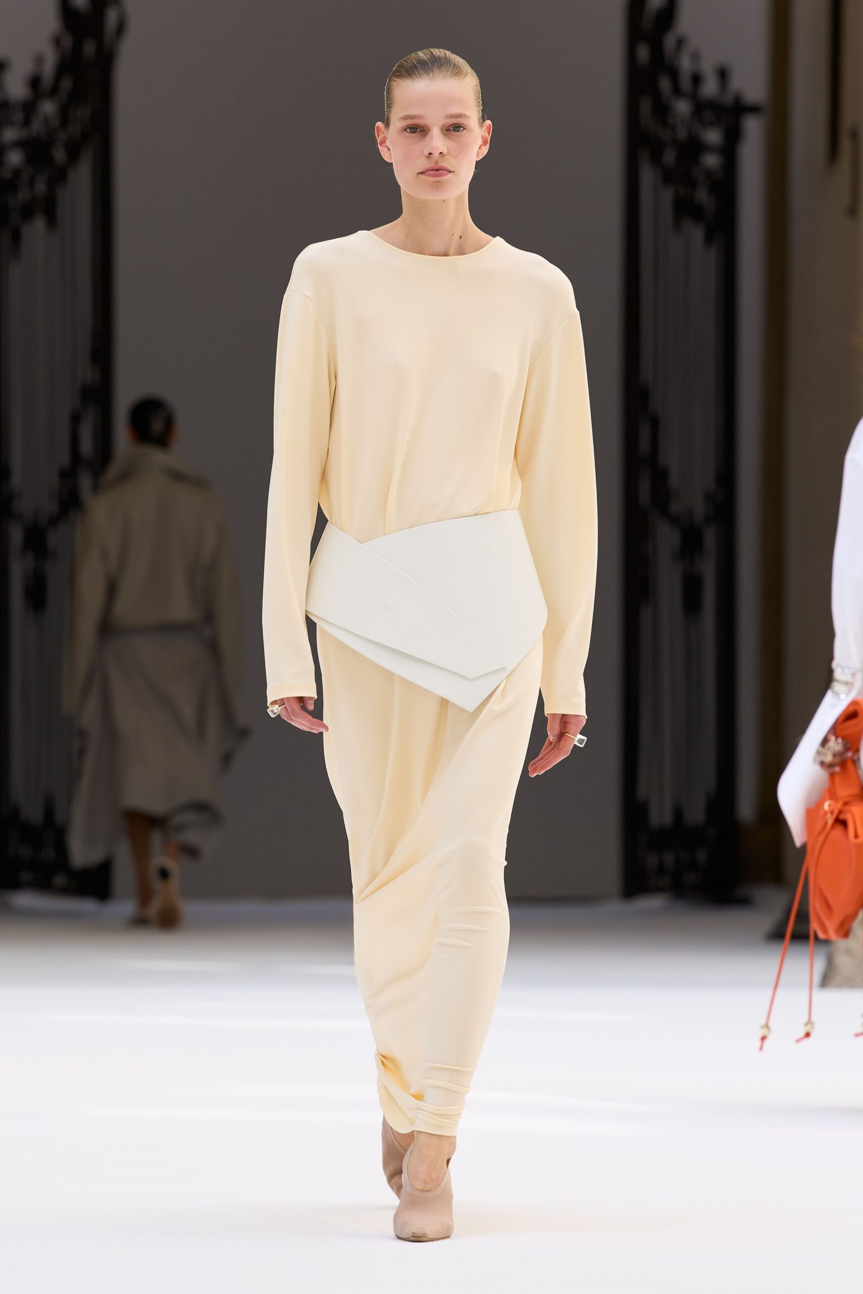 draped ivory jersey maxi dress