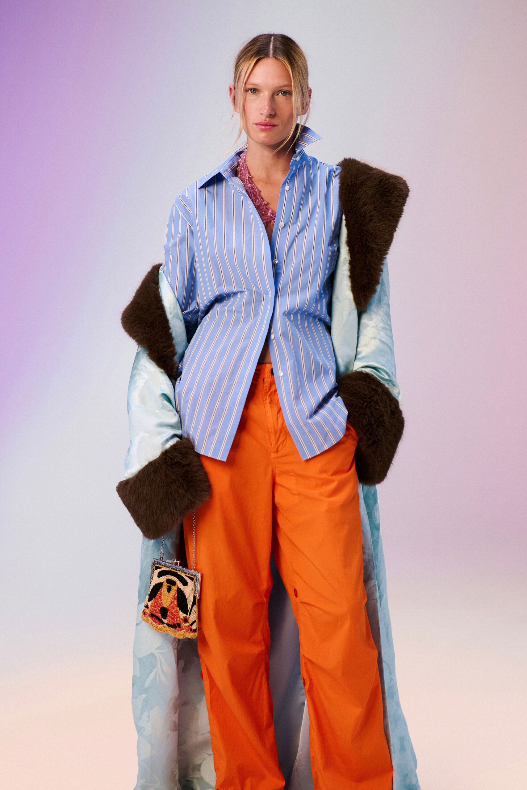blue striped button-front shirt