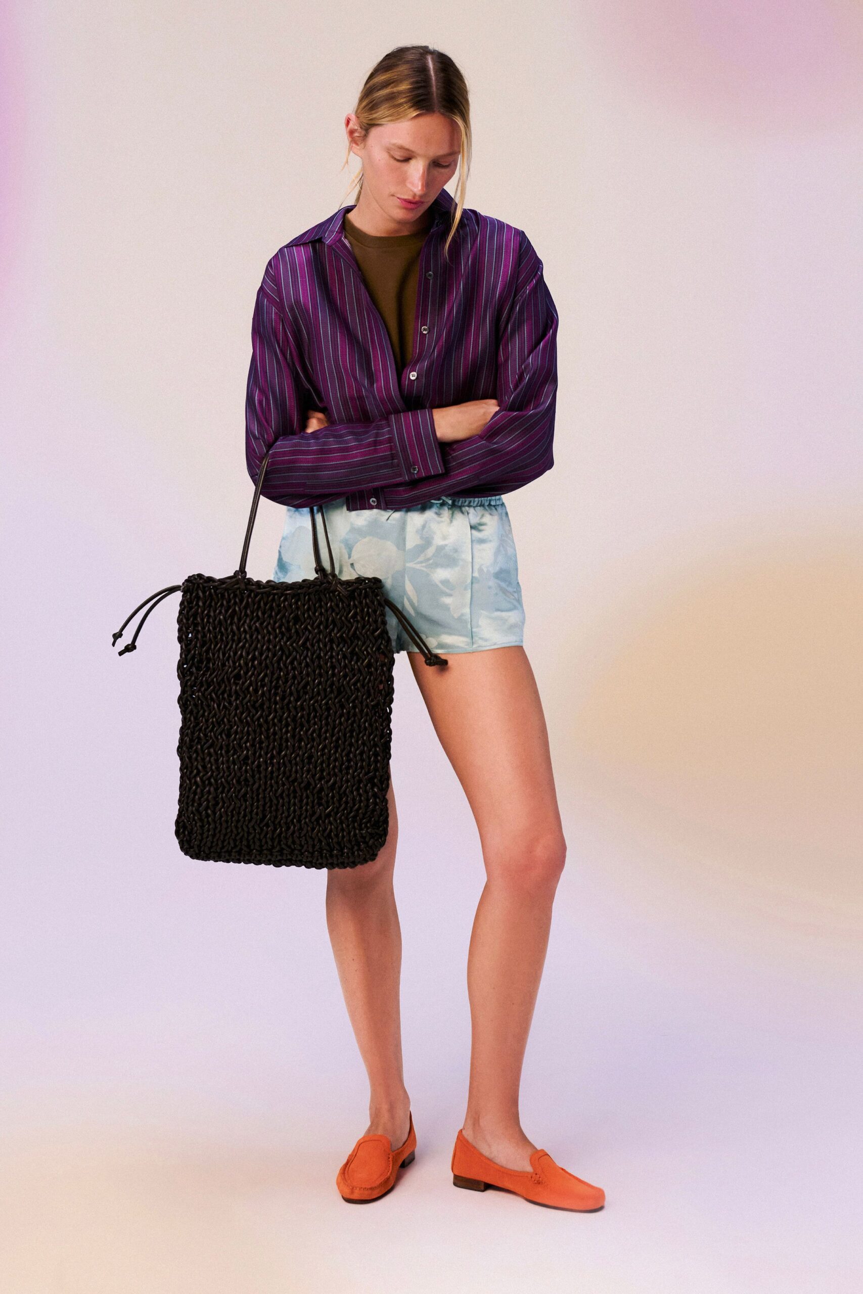 blue satin floral shiny short shorts