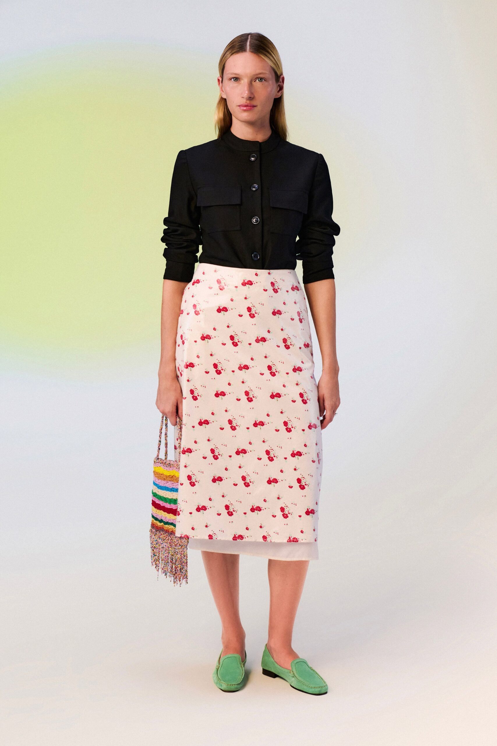 black unknown long-sleeve high-neck tailored buttoned pockets jacket