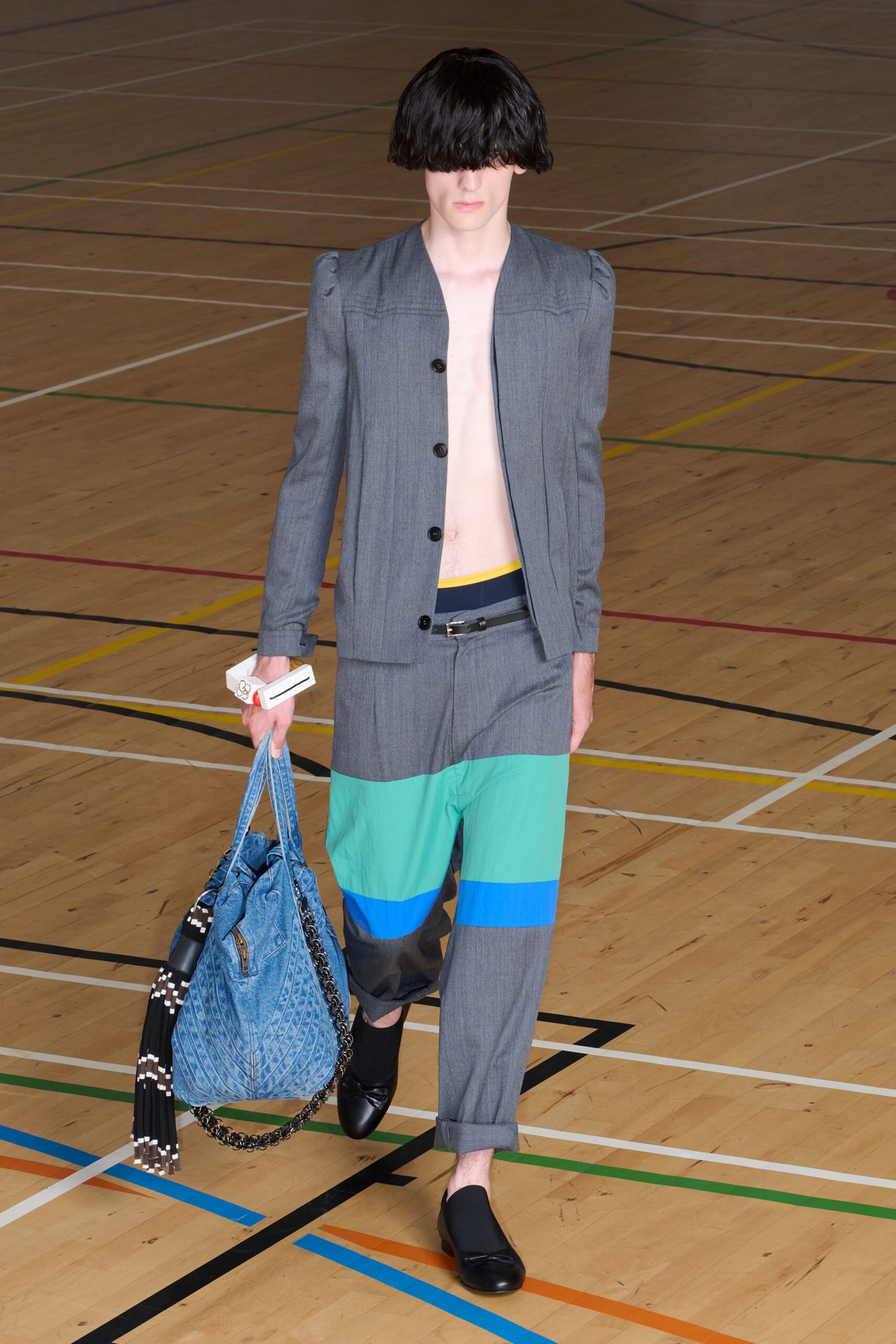 color-blocked tailored gray trousers