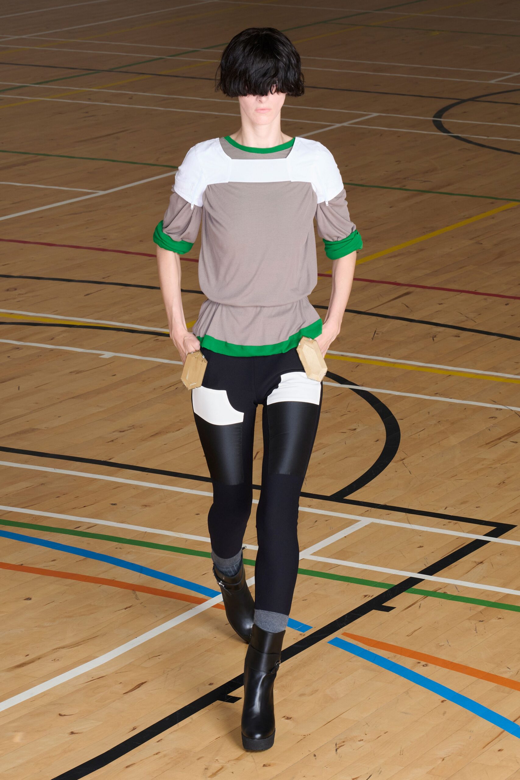 black unknown fitted color-blocked shiny leggings