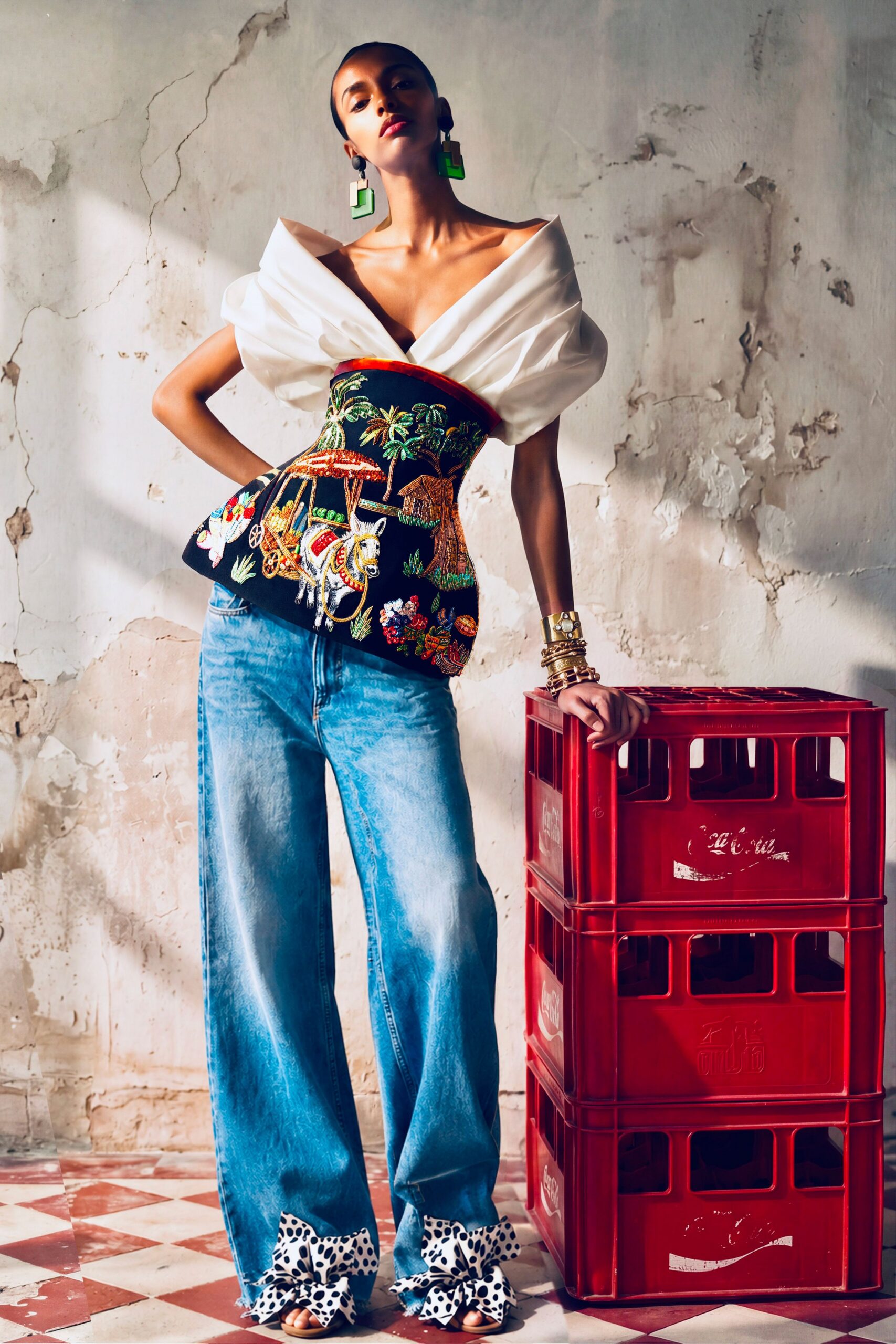 blue denim high-waisted wide-leg jeans