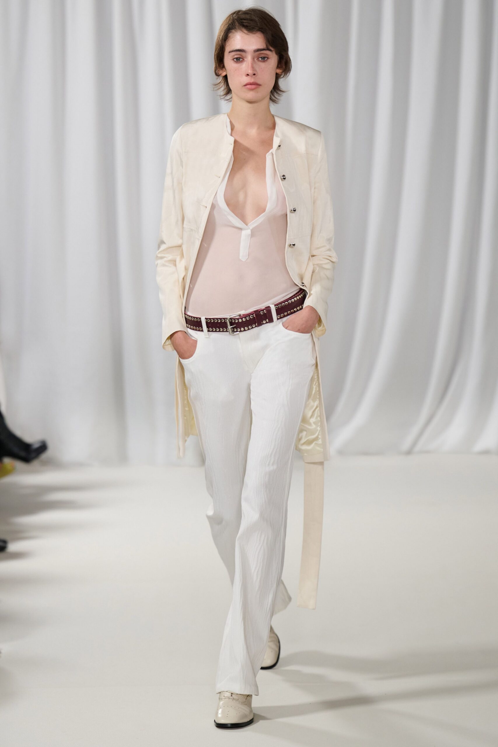 white unknown straight-leg pockets textured pants