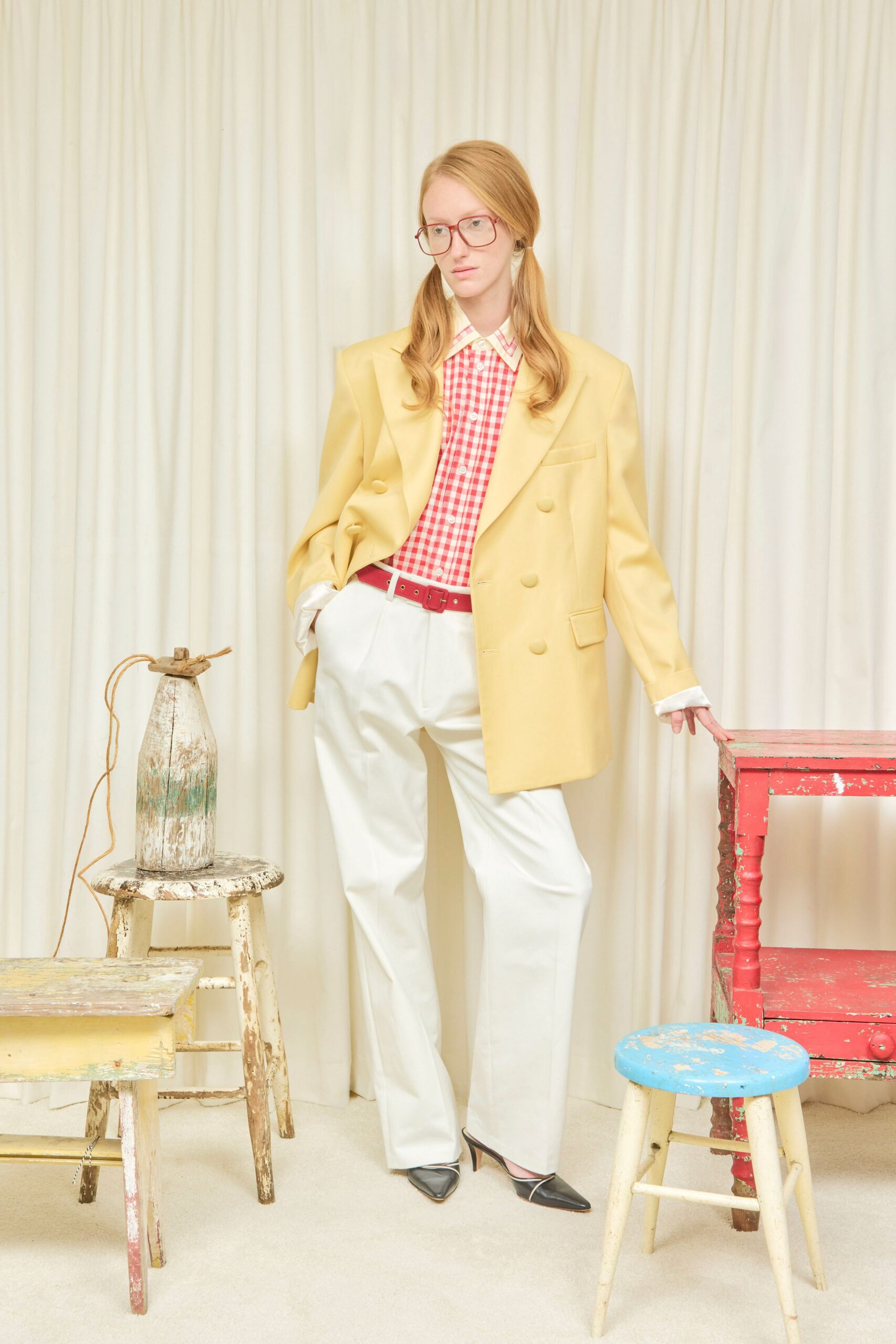 white unknown high-waisted straight-leg belted pants