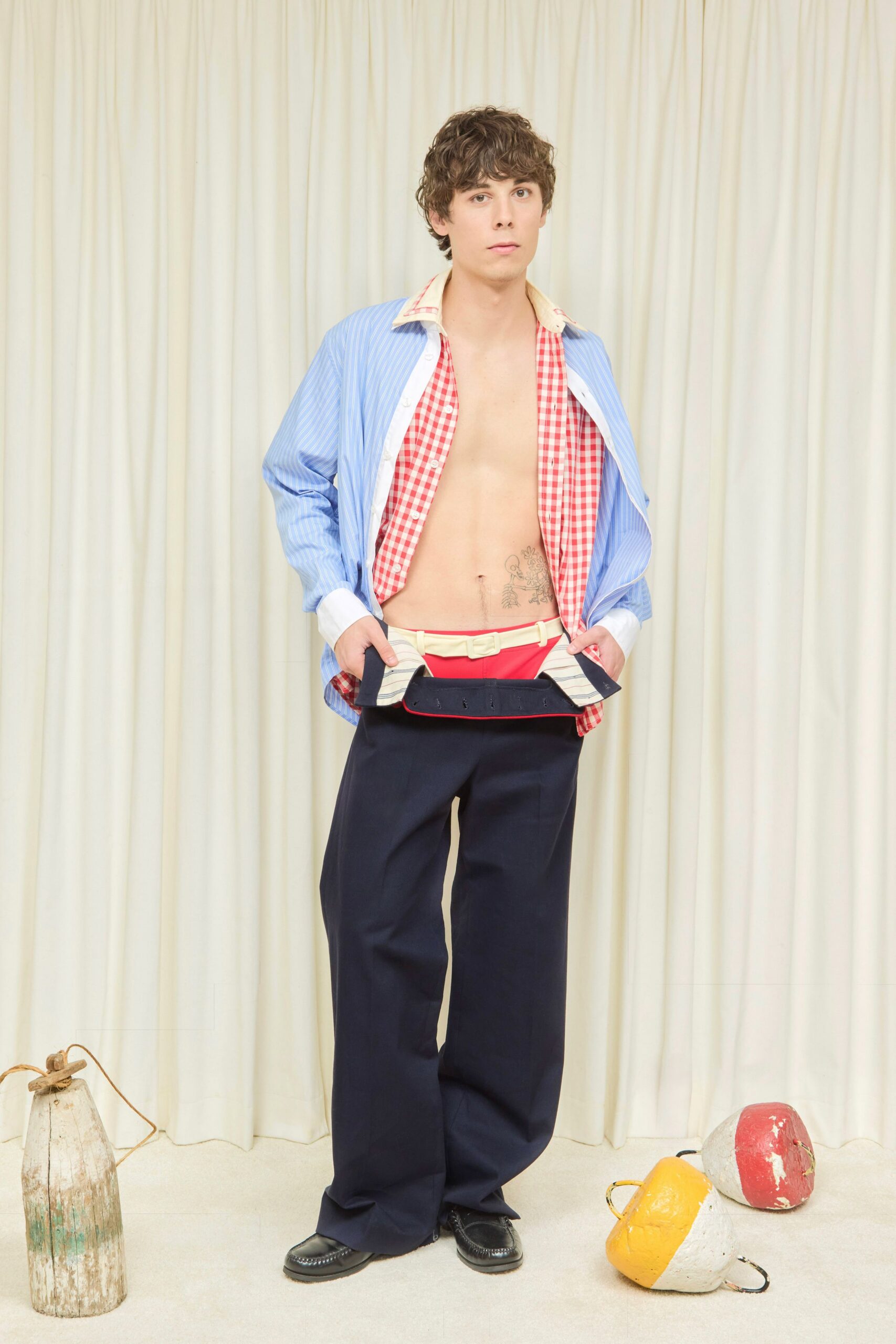 blue unknown long-sleeve collared relaxed striped buttoned shirt