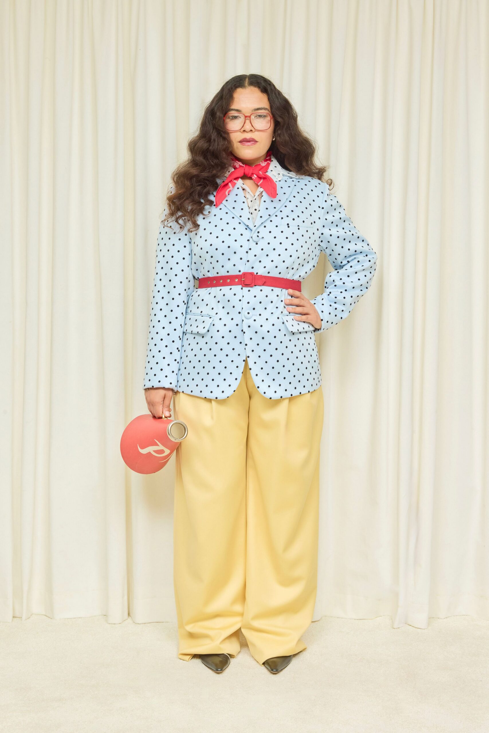 blue unknown long-sleeve collared tailored polka-dot buttoned blazer