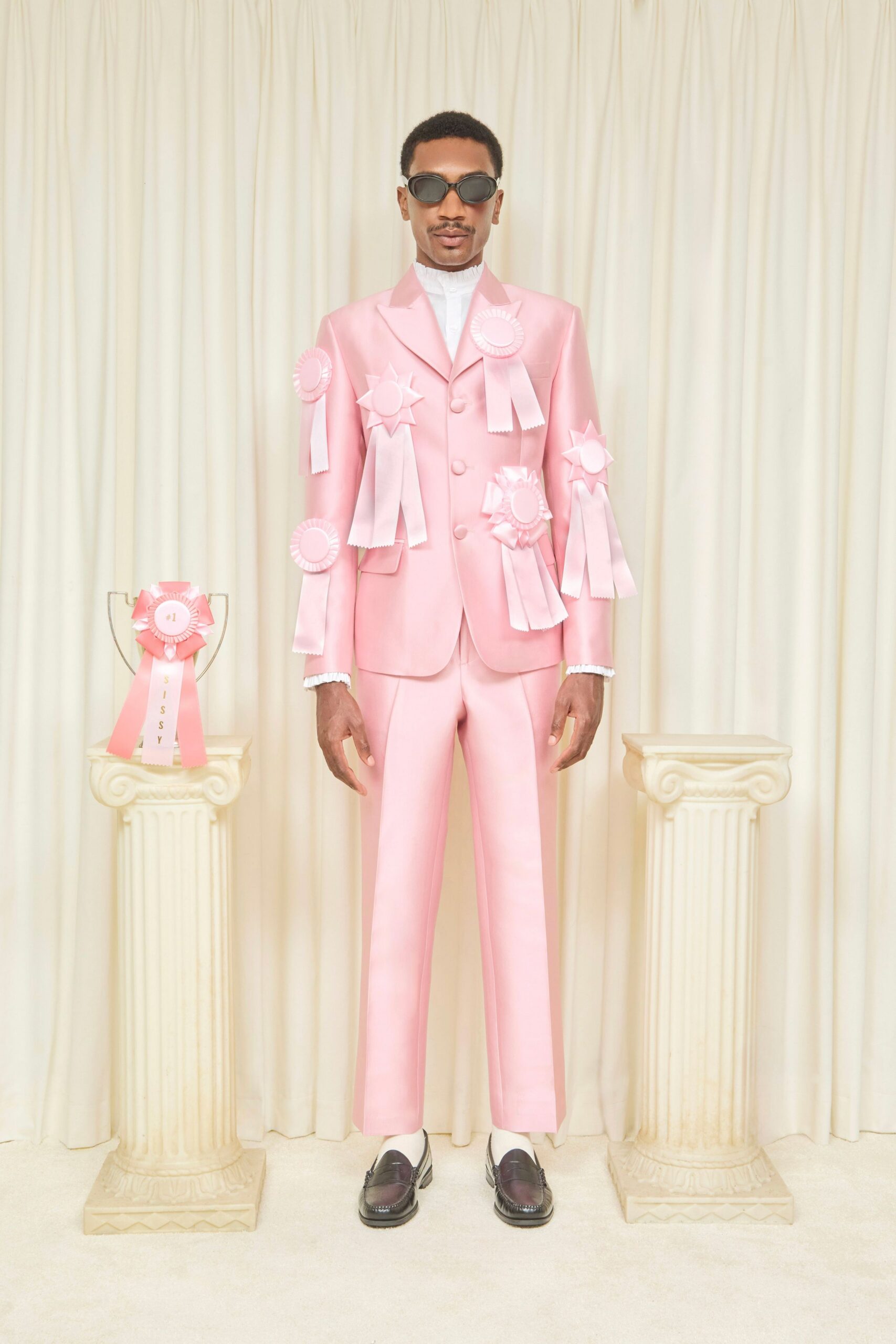 pink satin straight-leg shiny pants