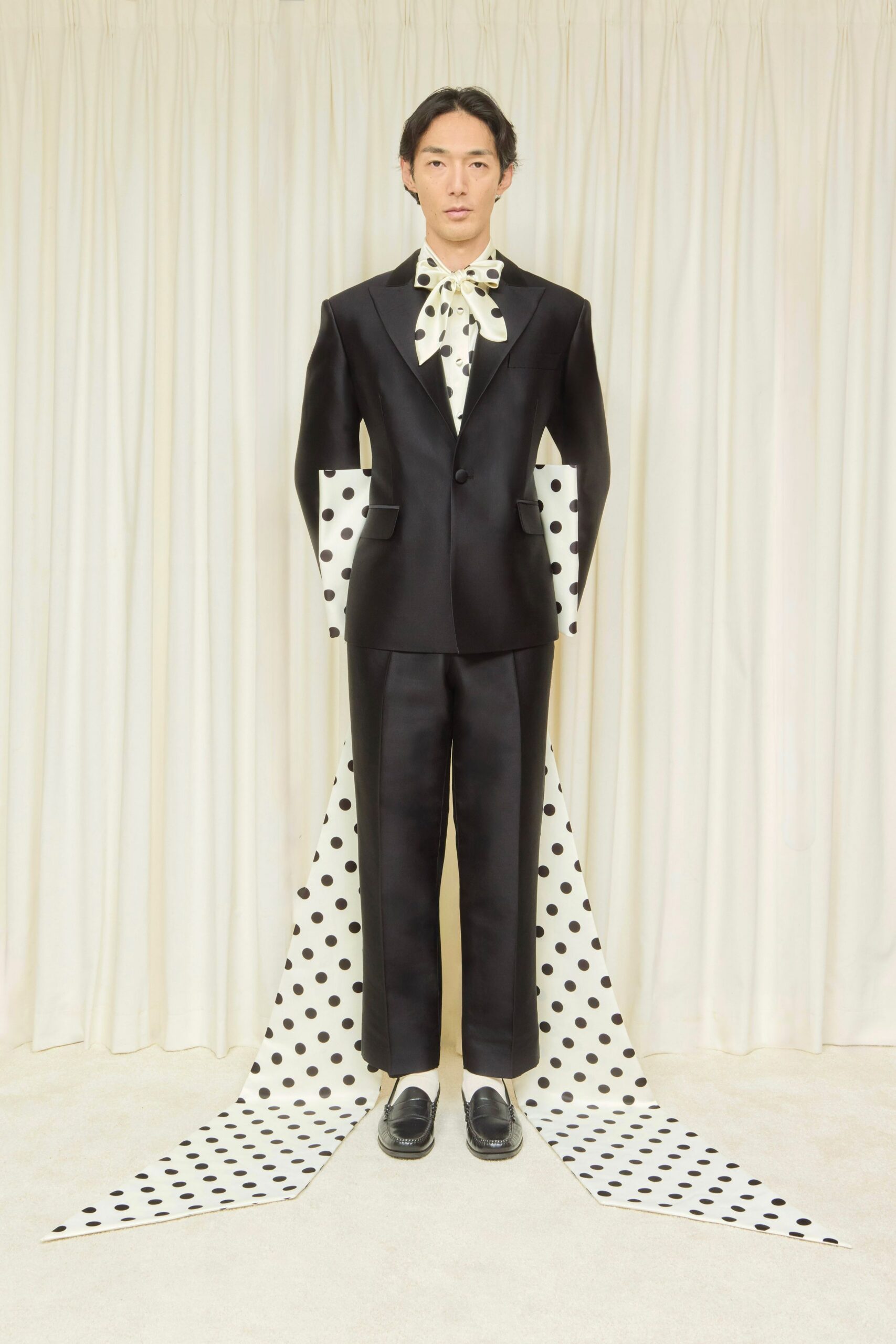 black satin straight-leg shiny pants