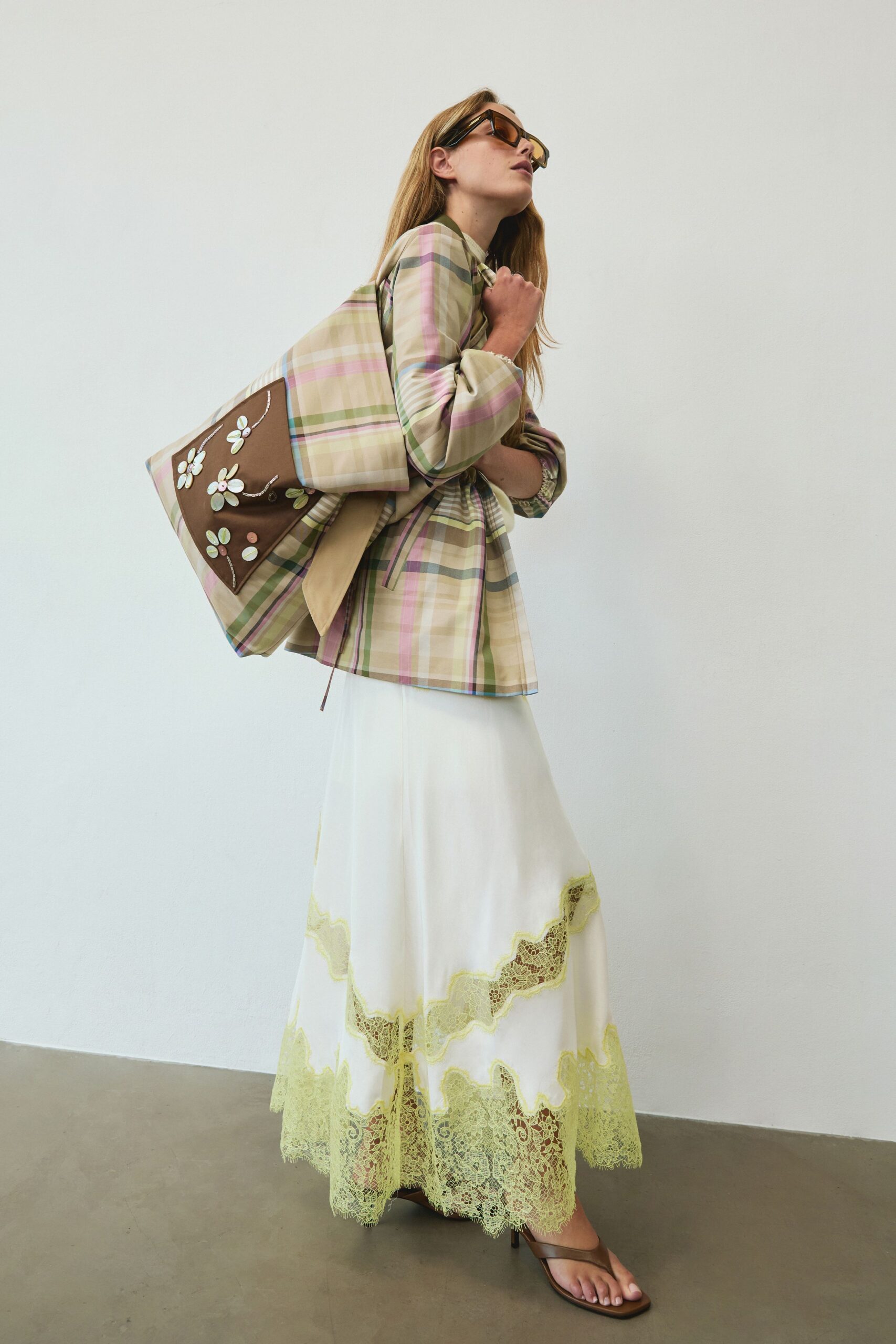 checked robe-style belted jacket