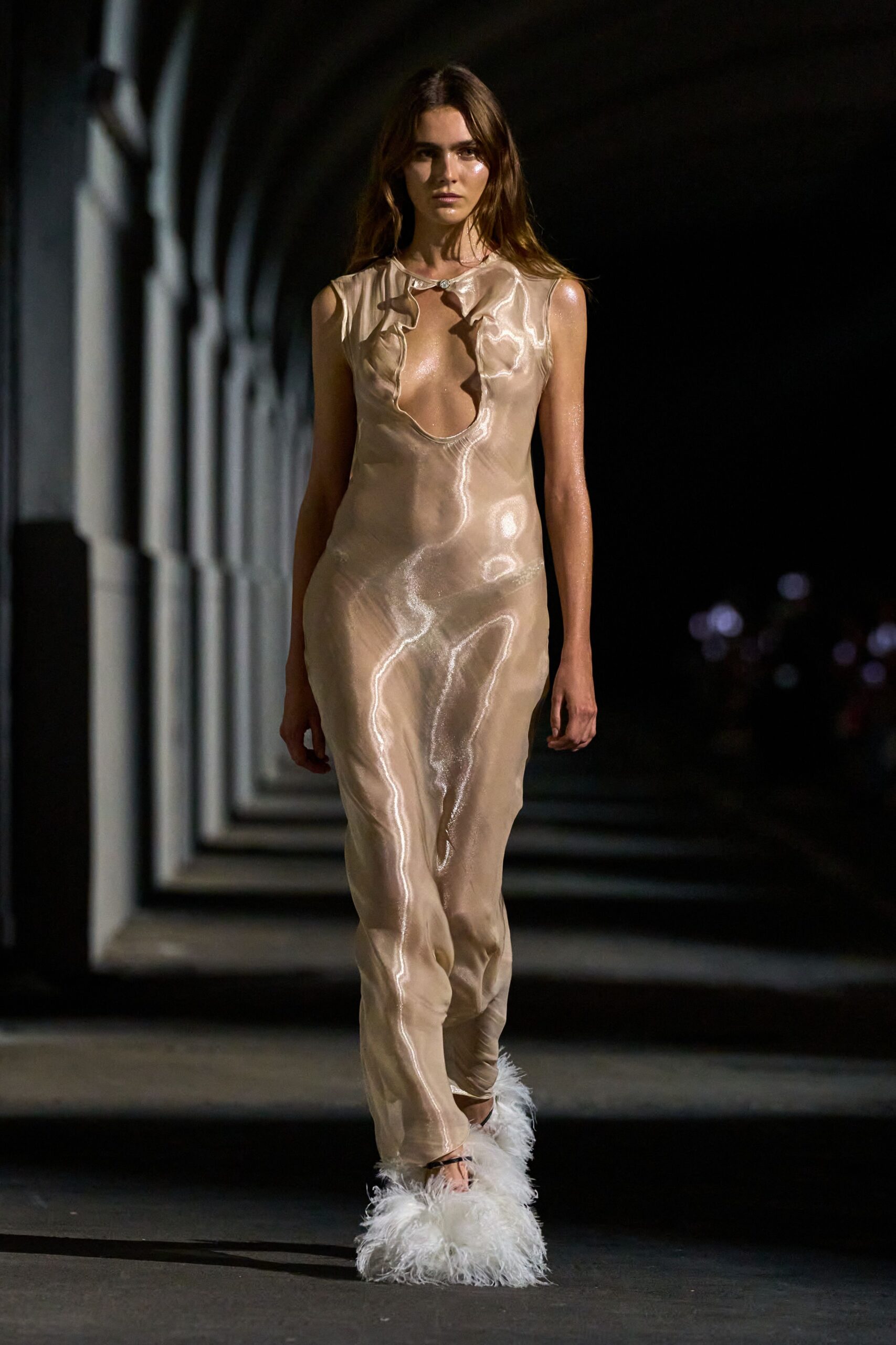 champagne satin cutout maxi dress