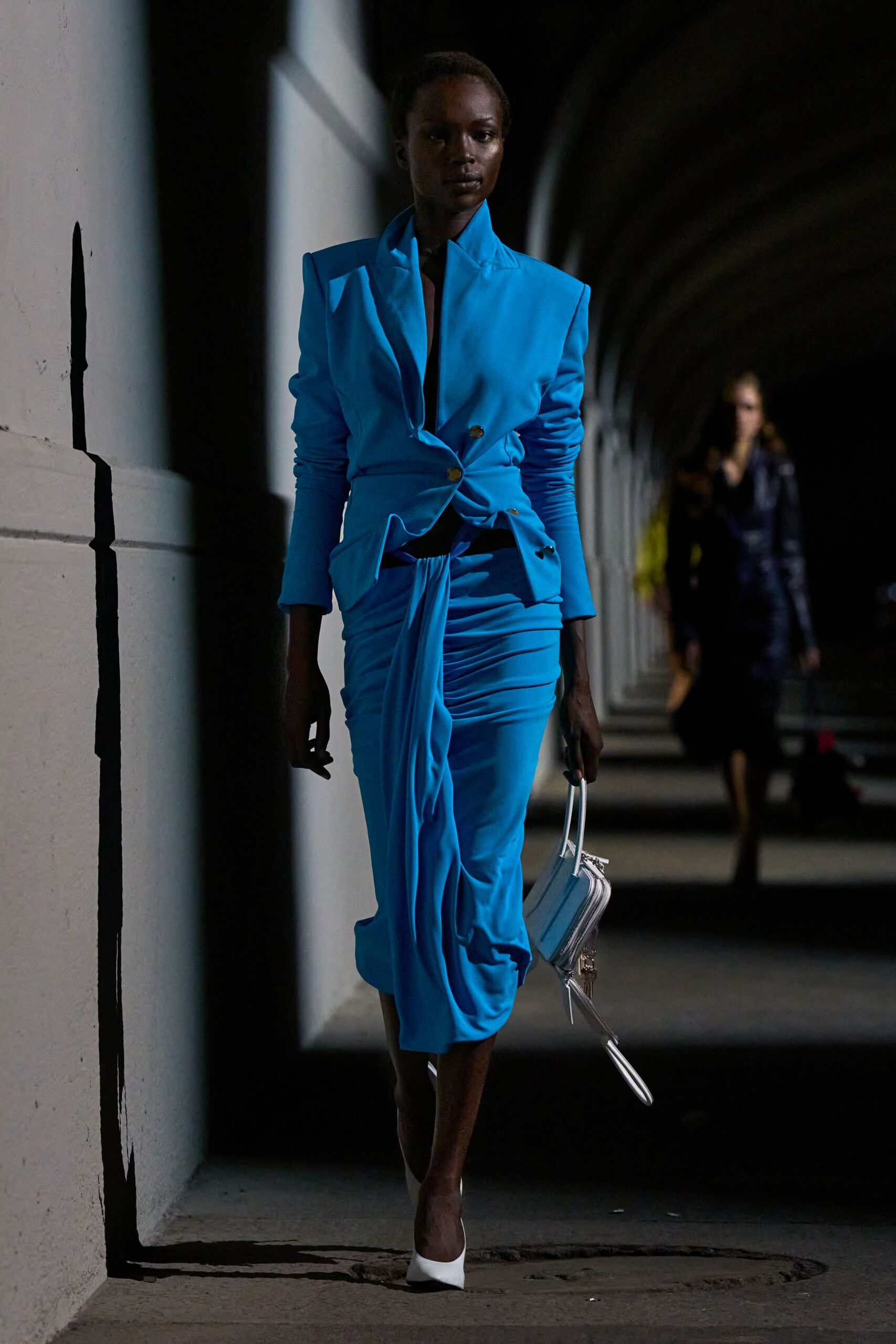 blue strong-shoulder blazer