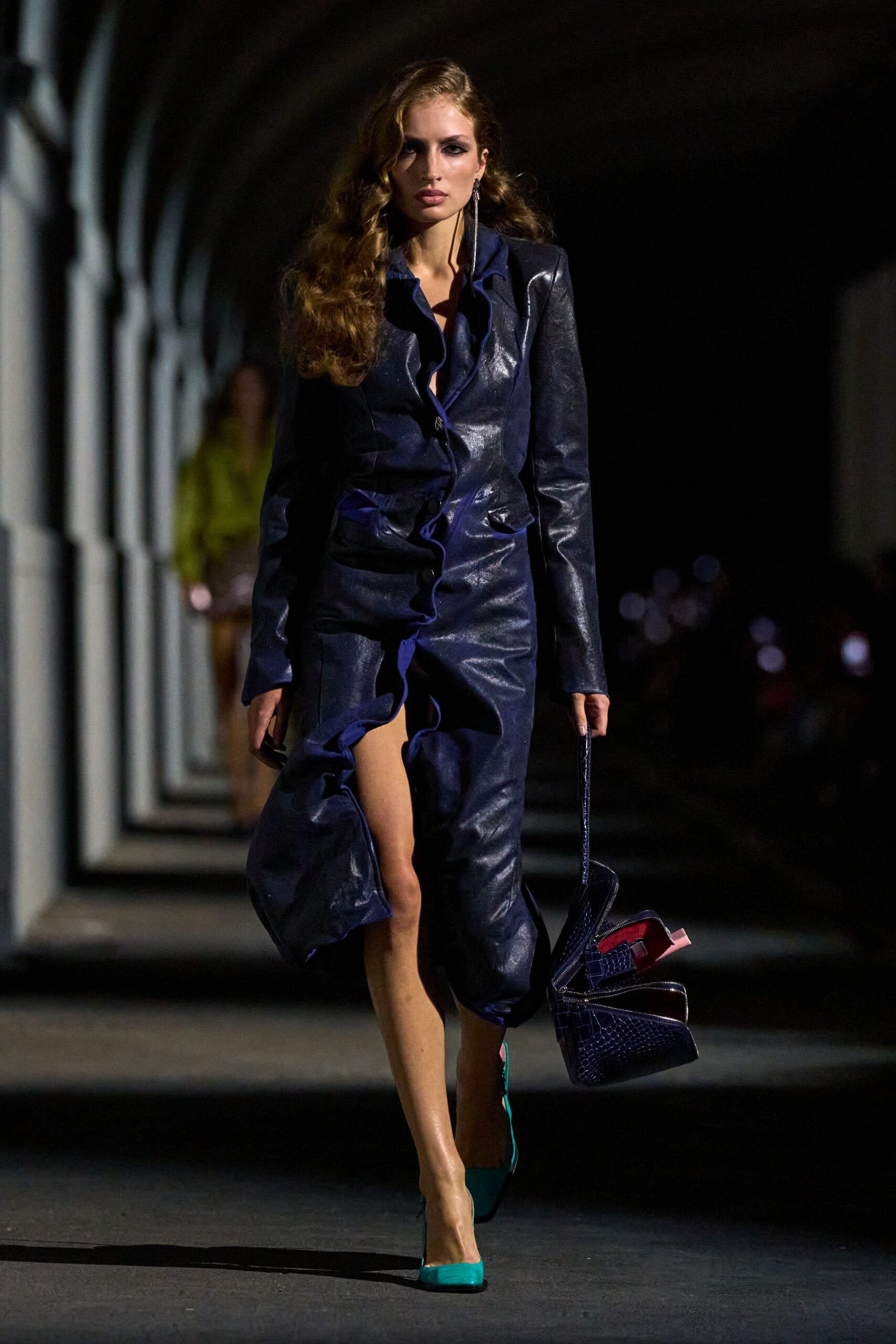 ruffled leather shirt dress